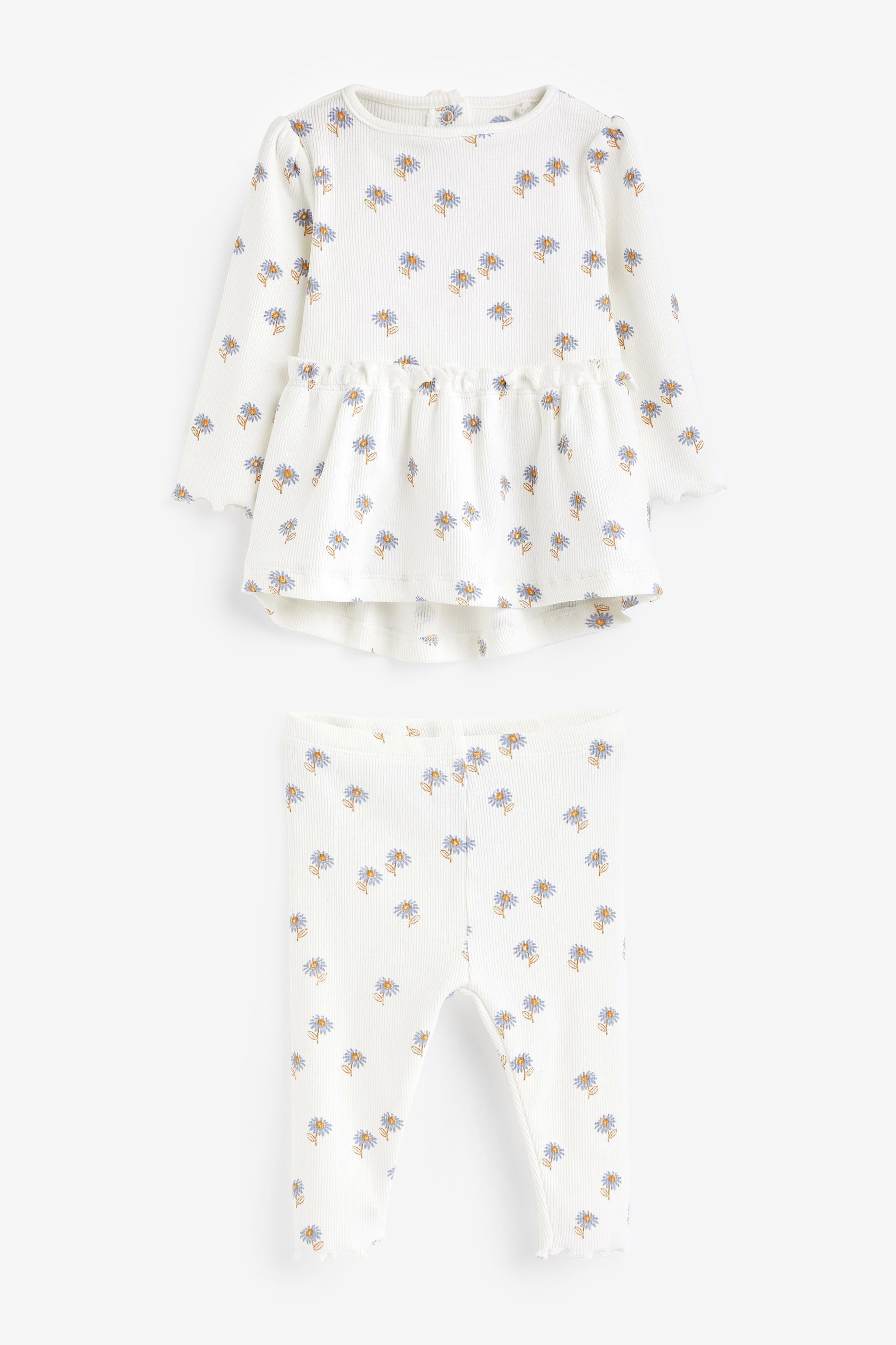 Next Shirt Leggings Peplum (2-tlg) Oberteil Set fürs Baby und Daisy & Leggings Blue/White im