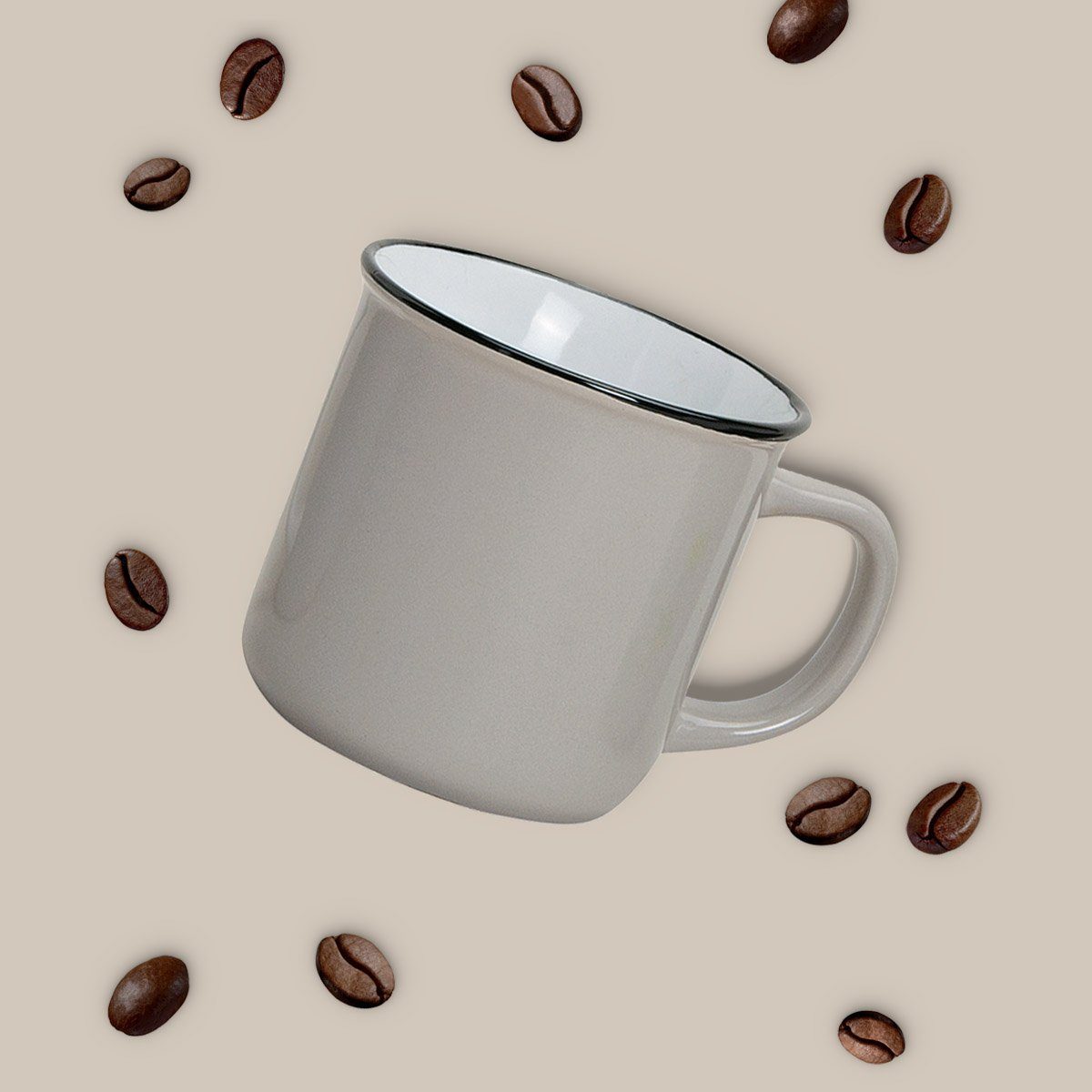 matches21 HOME & HOBBY Tasse Kaffeebecher 6er Set Emaille-Optik einfarbig Vintage, 6-tlg., Keramik, Tee Kaffee-Becher, modern, beige braun weiss grau, 240 ml – Bild 4 von 5