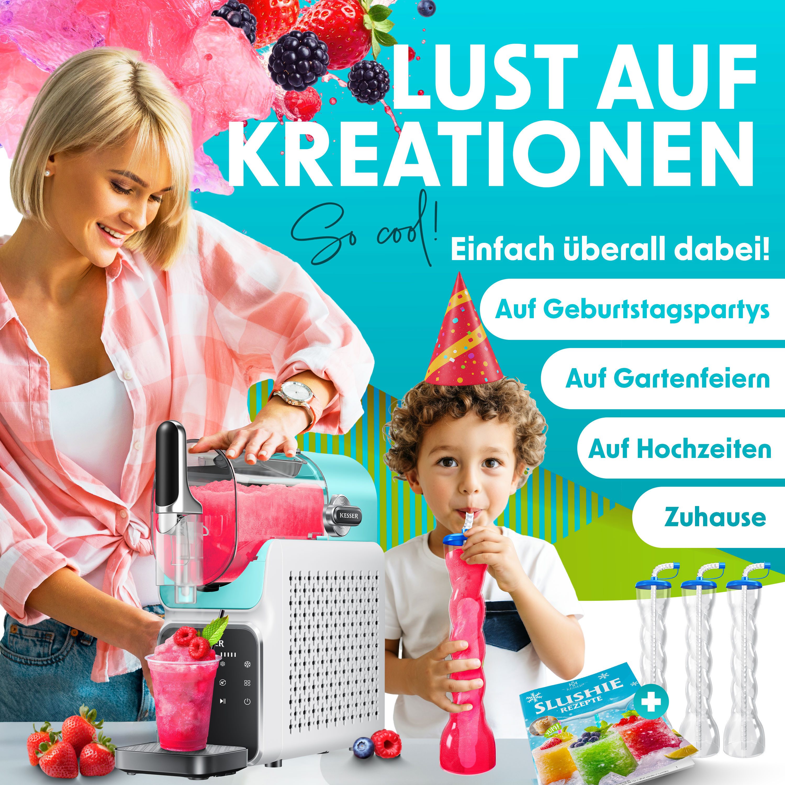 KESSER Slush-Eismaschine Slush Maschine für zu Hause Slushy Ice Maker in 25 min & 6 Programmen, 2 l, für Slush, Eis-Cocktails, Frappés, Milchshakes & gefrorenen Saft