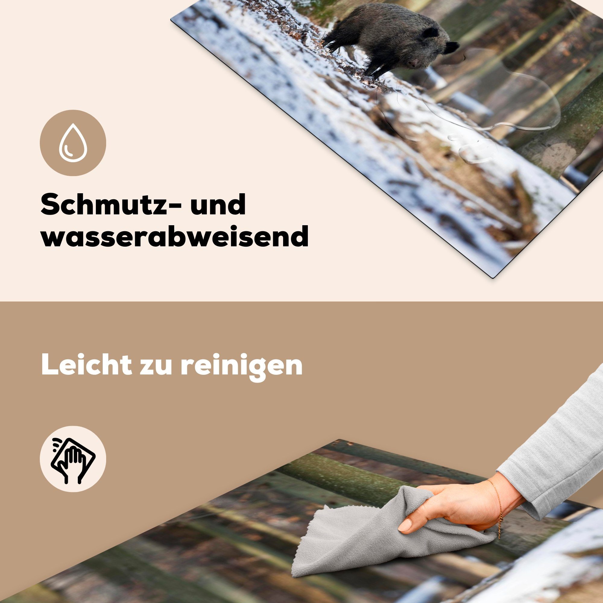 Schutz tlg), - Ceranfeldabdeckung Tier, - die Vinyl, für Induktionskochfeld Wildschwein küche, MuchoWow (1 Schnee 81x52 cm, Herdblende-/Abdeckplatte