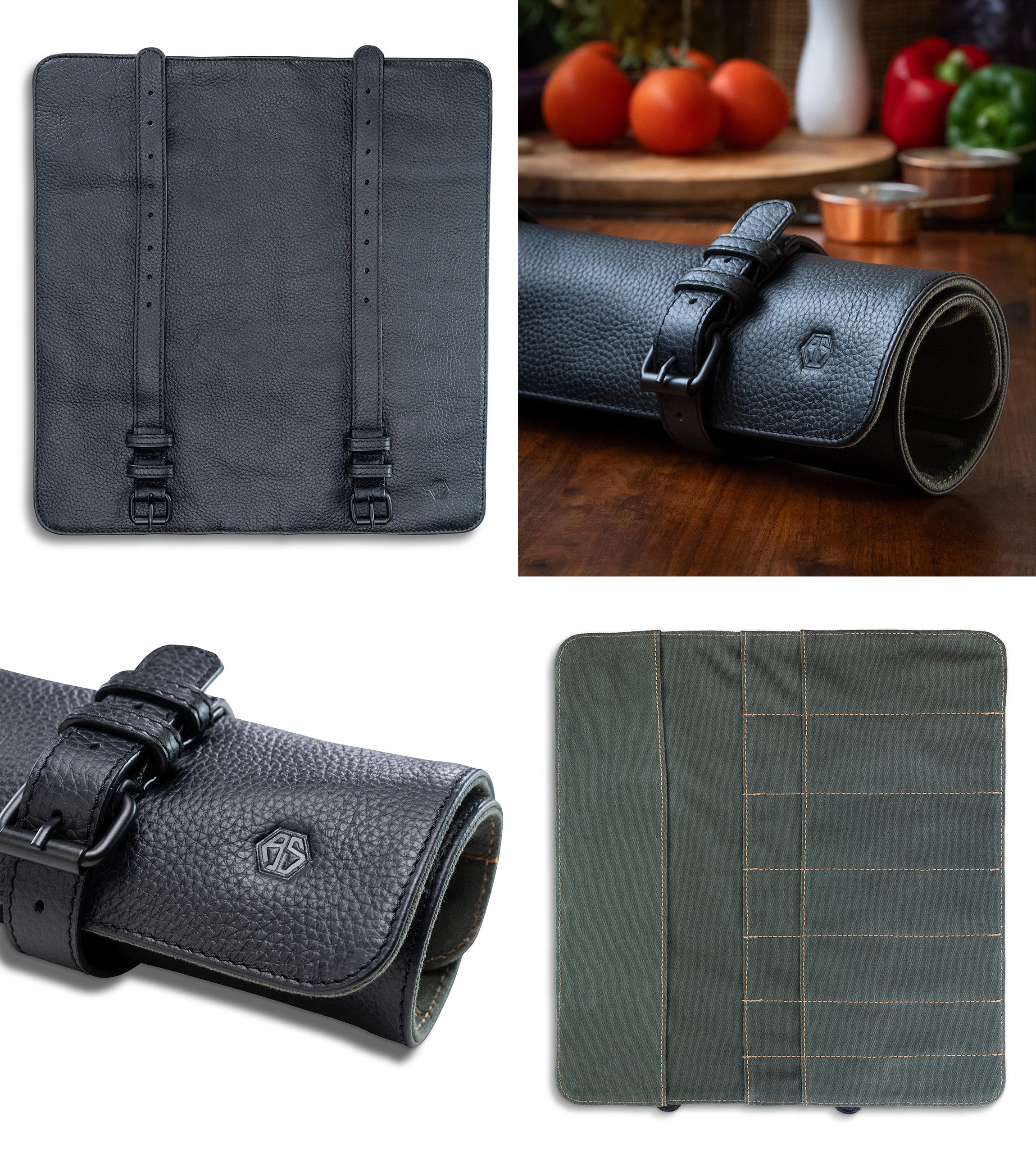 Angus Stoke Messertasche Duplex Messerrolle Leder, Messertasche aus hochwertigem Büffelleder