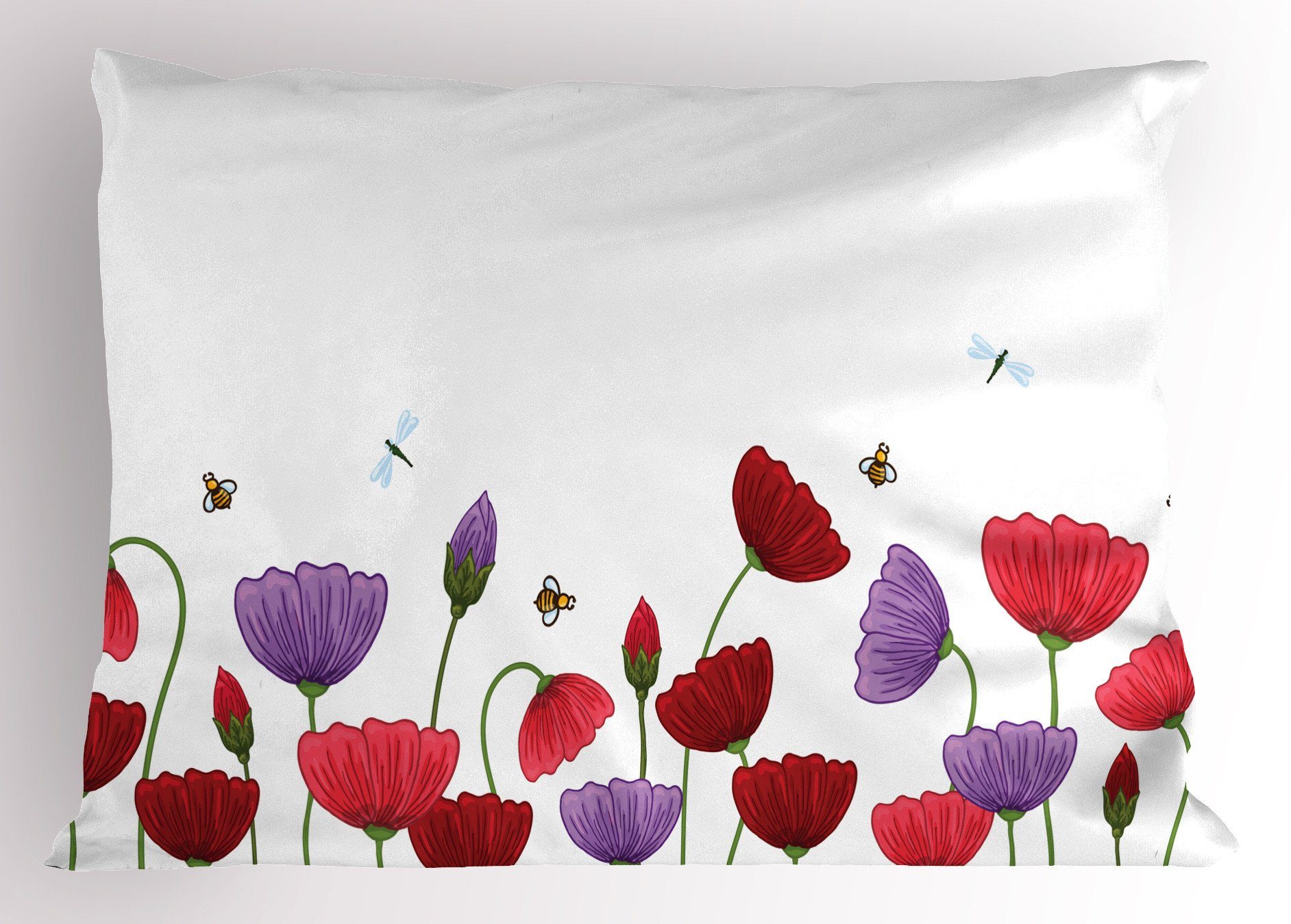 Blumen Kissenbezug, Standard (1 Kissenbezüge Gedruckter Frühlings-Blumen-Bienen King Insekten Size Dekorativer Stück), Abakuhaus