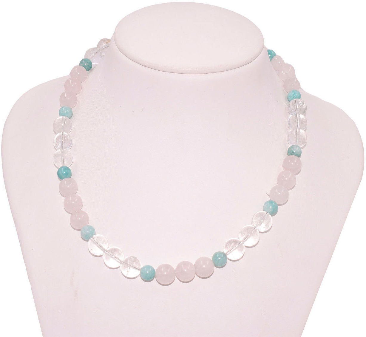 Firetti Collier Schmuck Geschenk Messing Halsschmuck Halskette Edelstein, Made in Germany - mit Bergkristall, Amazonit, Rosenquarz