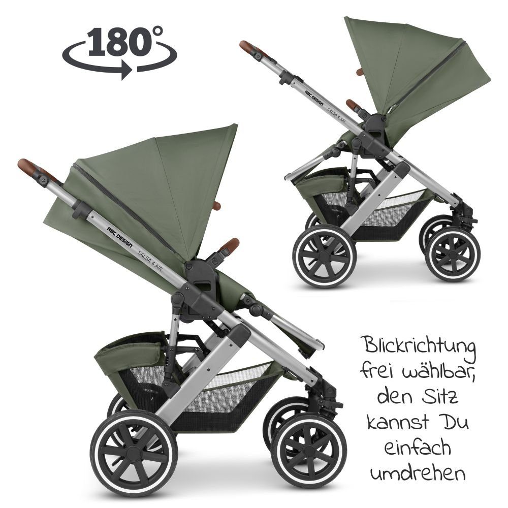 Kombi-Kinderwagen Set Design 4 Buggy Sportsitz, ABC Regenschutz Salsa 2in1 - mit Air Babywanne, Kinderwagen Olive,