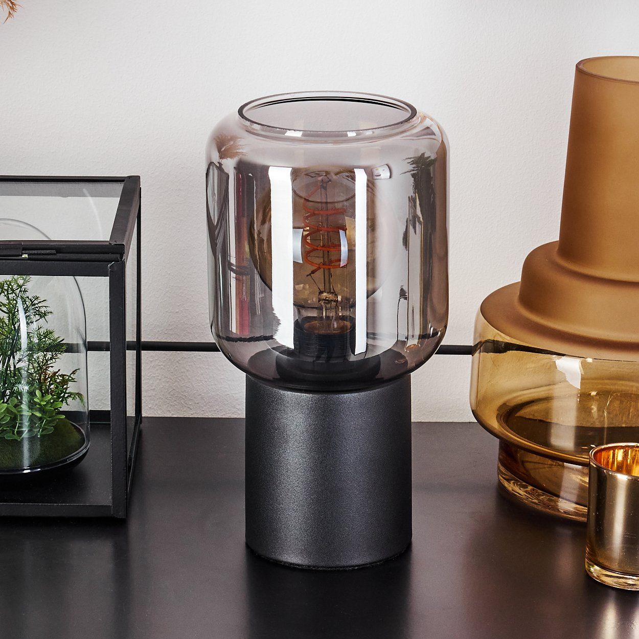 hofstein Tischleuchte Retro Lese Leuchten Nacht Tisch Lampen Rauchglas Schl günstig online kaufen