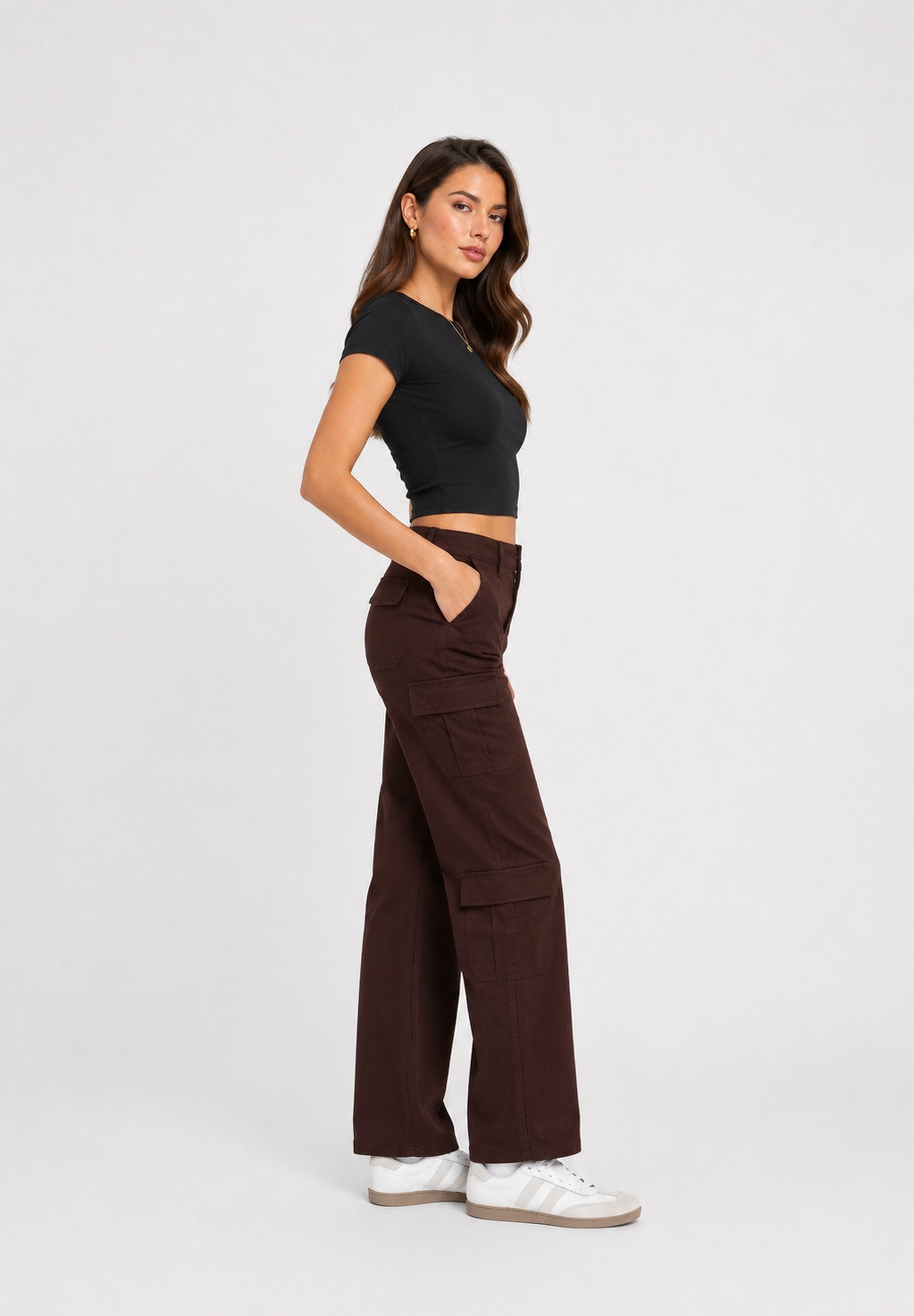 GIRL VIVI Cargohose Damen Cargo Hose mit geradem Bein und aufgesetzten Pattentaschen