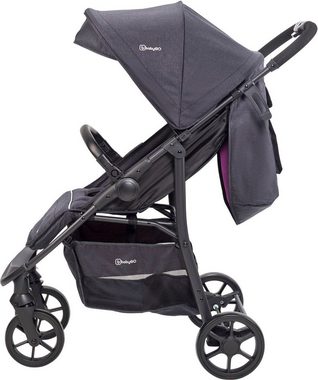BabyGo Kombi-Kinderwagen Style - 3in1, schwarz/lila, inkl. Babyschale mit Adaptern u. Wickeltasche