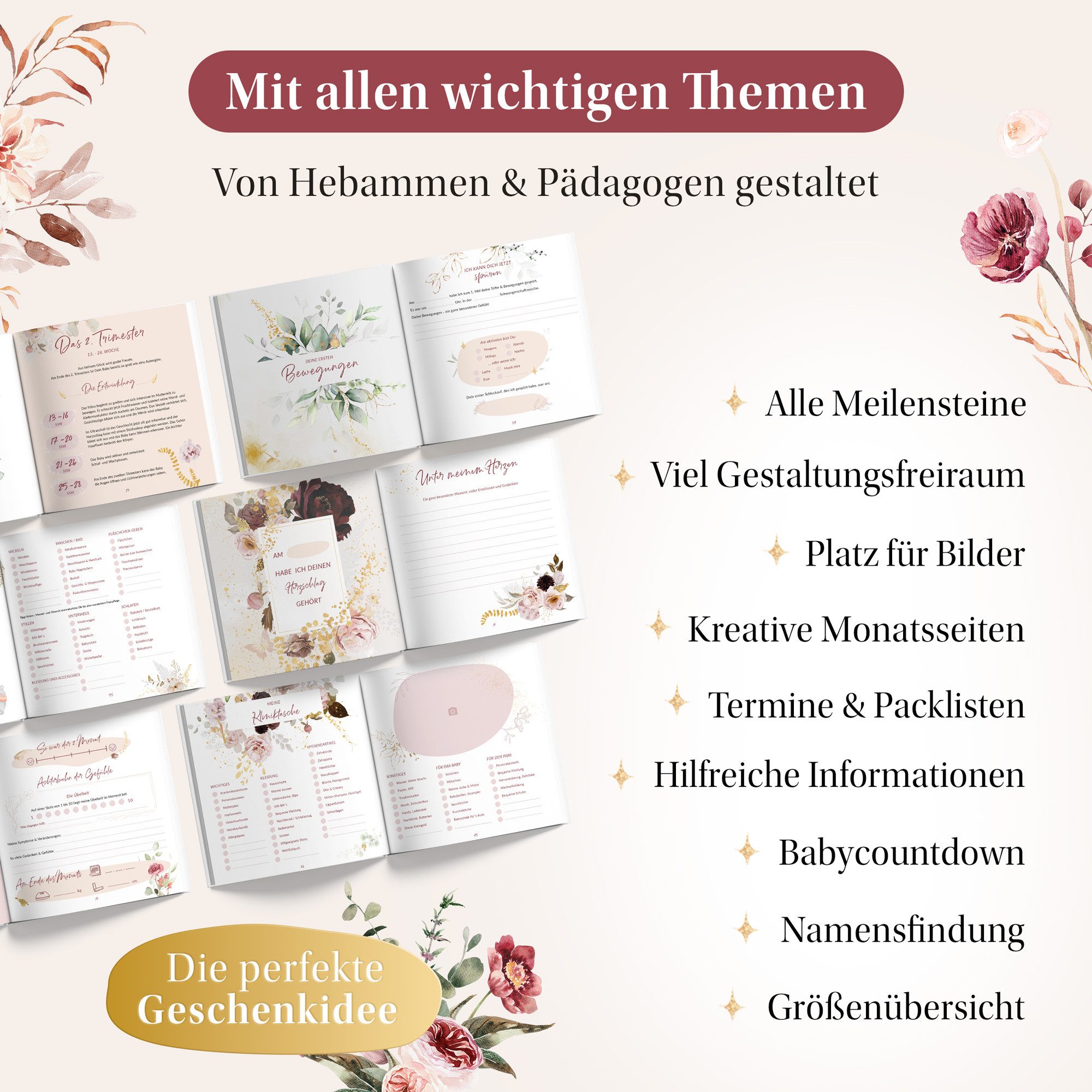 Eulentaler Tagebuch I Das Schwangerschaftstagebuch I von Hebammen & Müttern gestaltet, I Mit Goldprägung, Dokumentiere deine Schwangerschaft