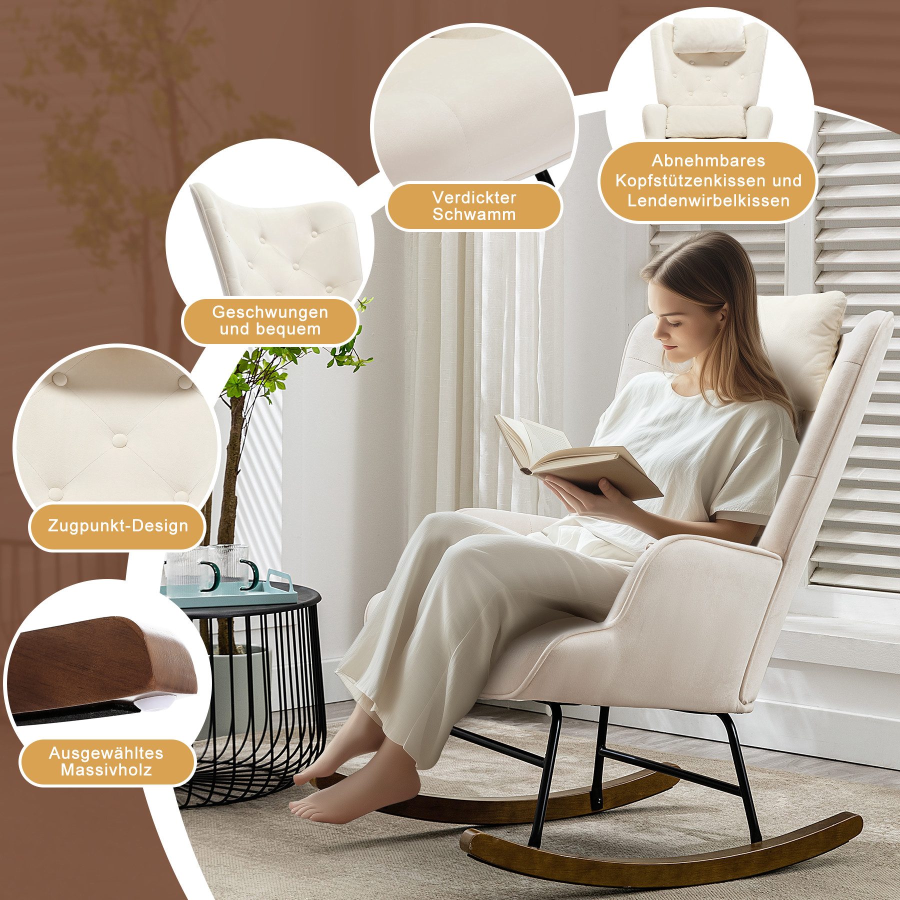 HomeMiYN Schaukelstuhl Schaukelstuhl Kopfstütze Wohnzimmer Samt günstig online kaufen