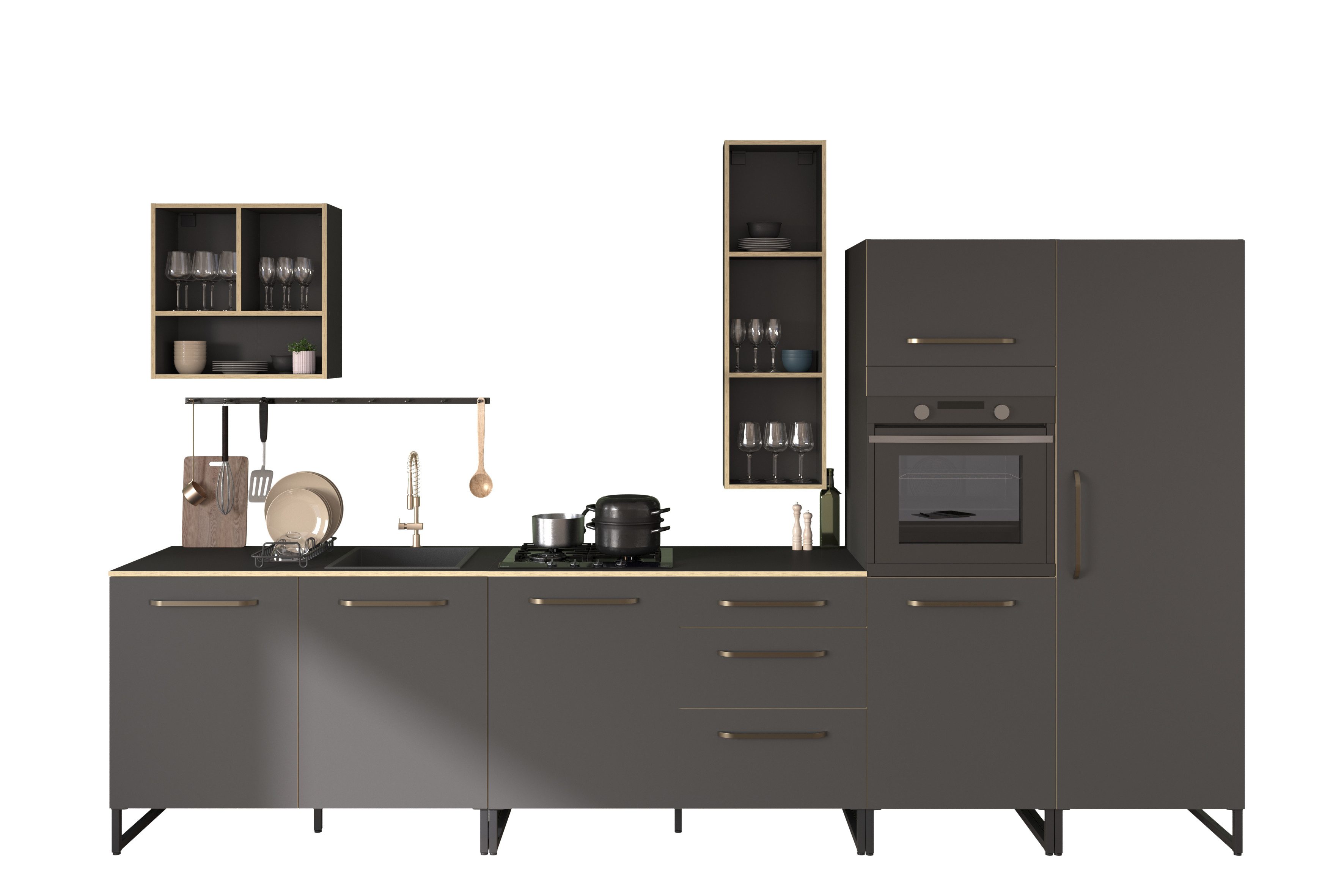 Parisot Кухниzeile Wave, (Komplett Set), Softclose-Schubkästen, Melaminbeschichtet