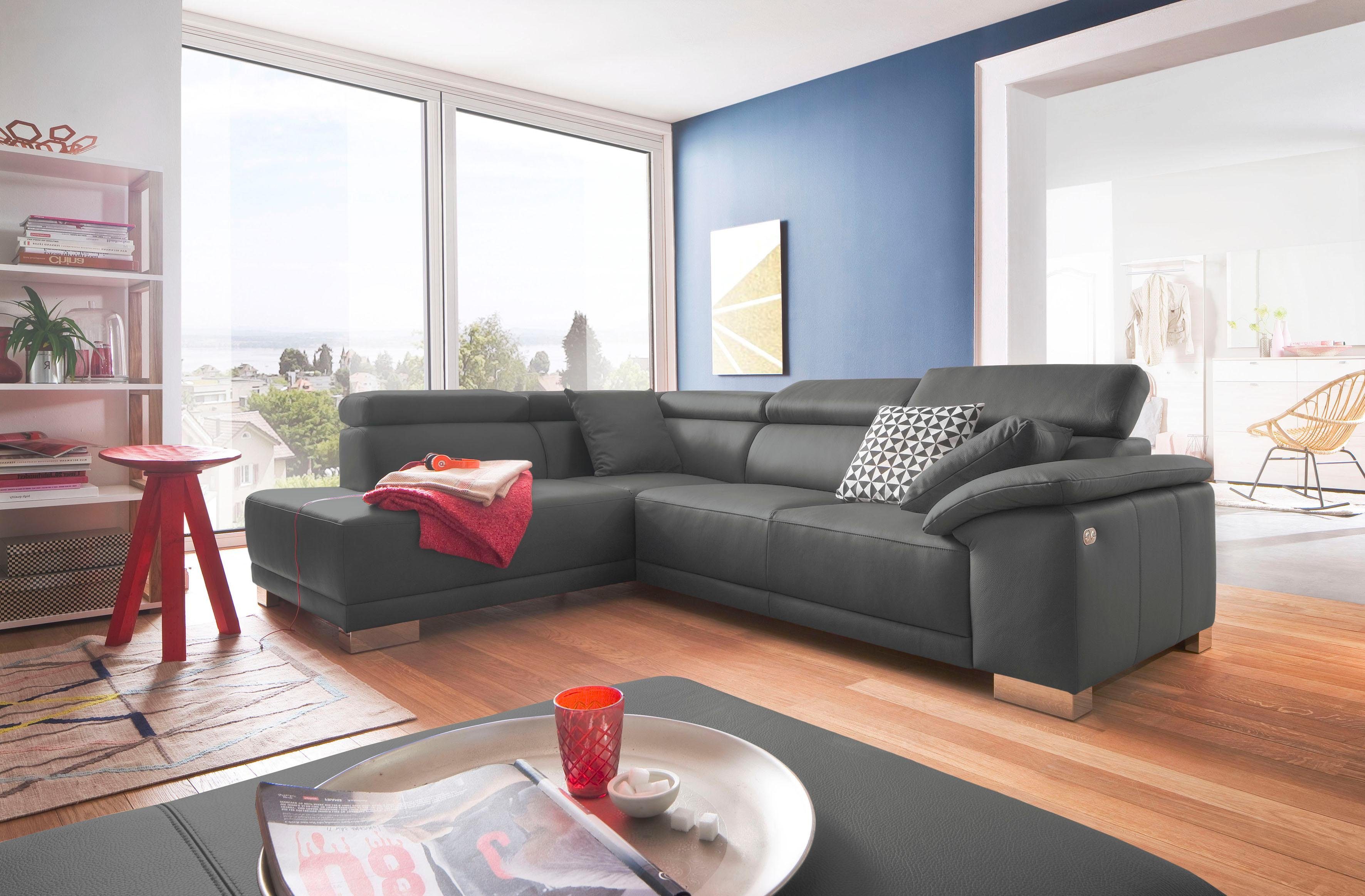 3C Candy Ecksofa Menorca modern und bequem, OTTOs Choice, L-Form, Kopfteilverstellung, wahlweise elektronischer Sitzvorzug, in Dickleder