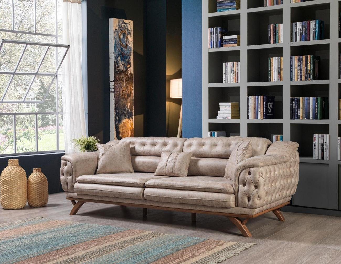 JVmoebel 3-Sitzer Chesterfield 3 Sitzer Beige Design Couchen Polster Sofas Couch, 1 Teile, Made in Europa