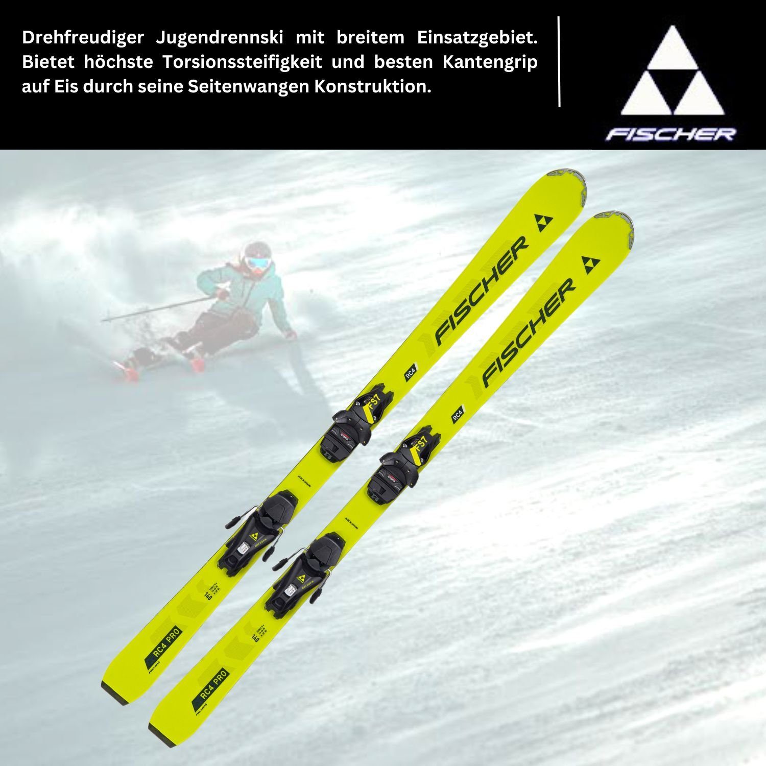 Alpinski Fischer Kinderski 2024 Pro + Fischer Z2-7.5 RC4 Bindung JRS Ski, FS7 Ski Sports