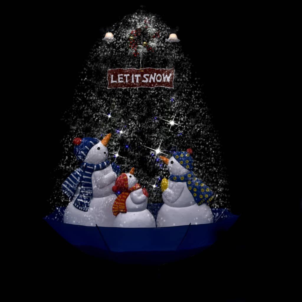 vidaXL Künstlicher Weihnachtsbaum 170 x 105 cm Weihnachtsbaum mit Schnee und Schirm-Fuß Blau 170 cm PVC