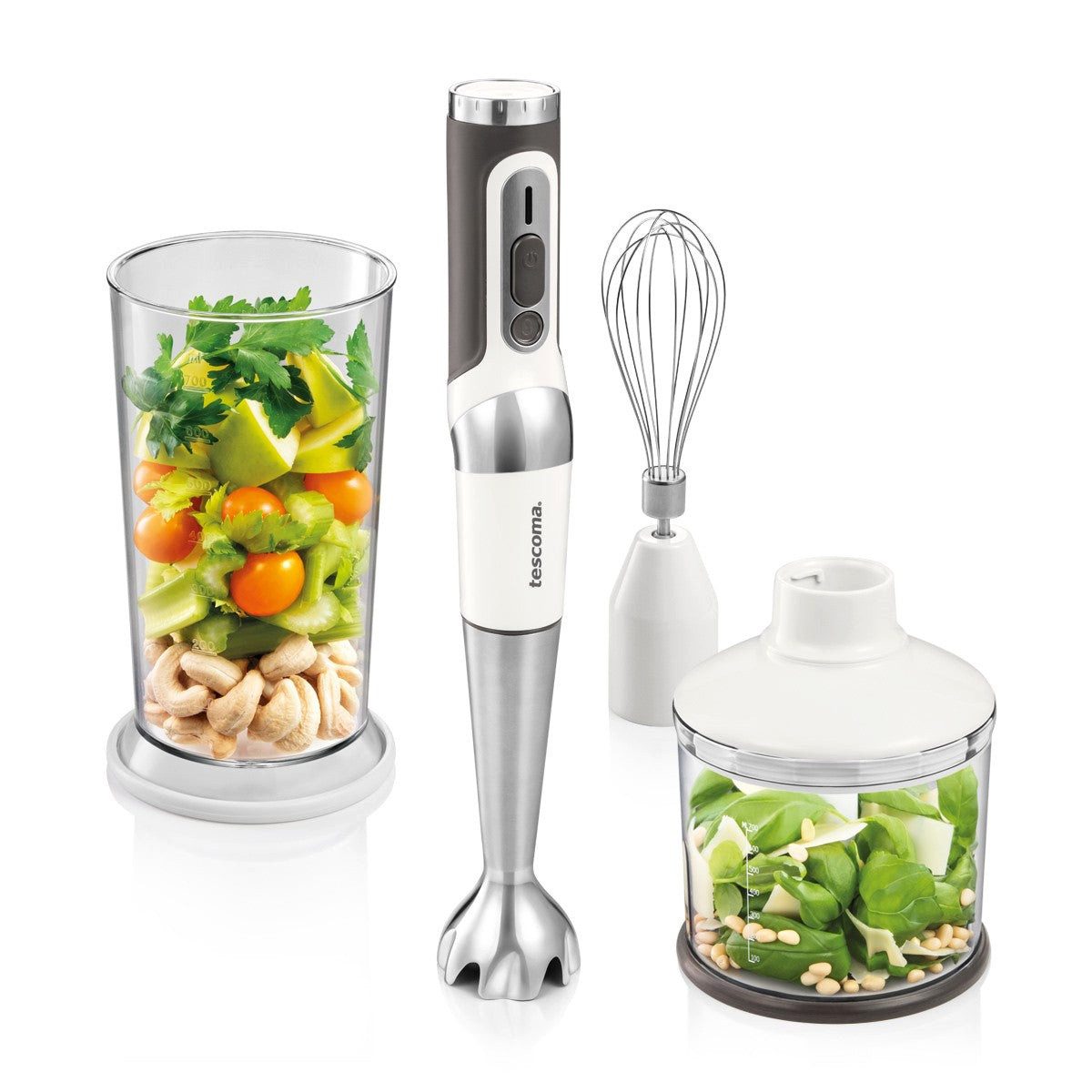 Tescoma Akku-Stabmixer Tescoma GrandCHEF kabelloser Stabmixer 180 W mit Zubehör, 180 W, Verstellbarer Griff mit 3 Positionen für vielseitiges Arbeiten