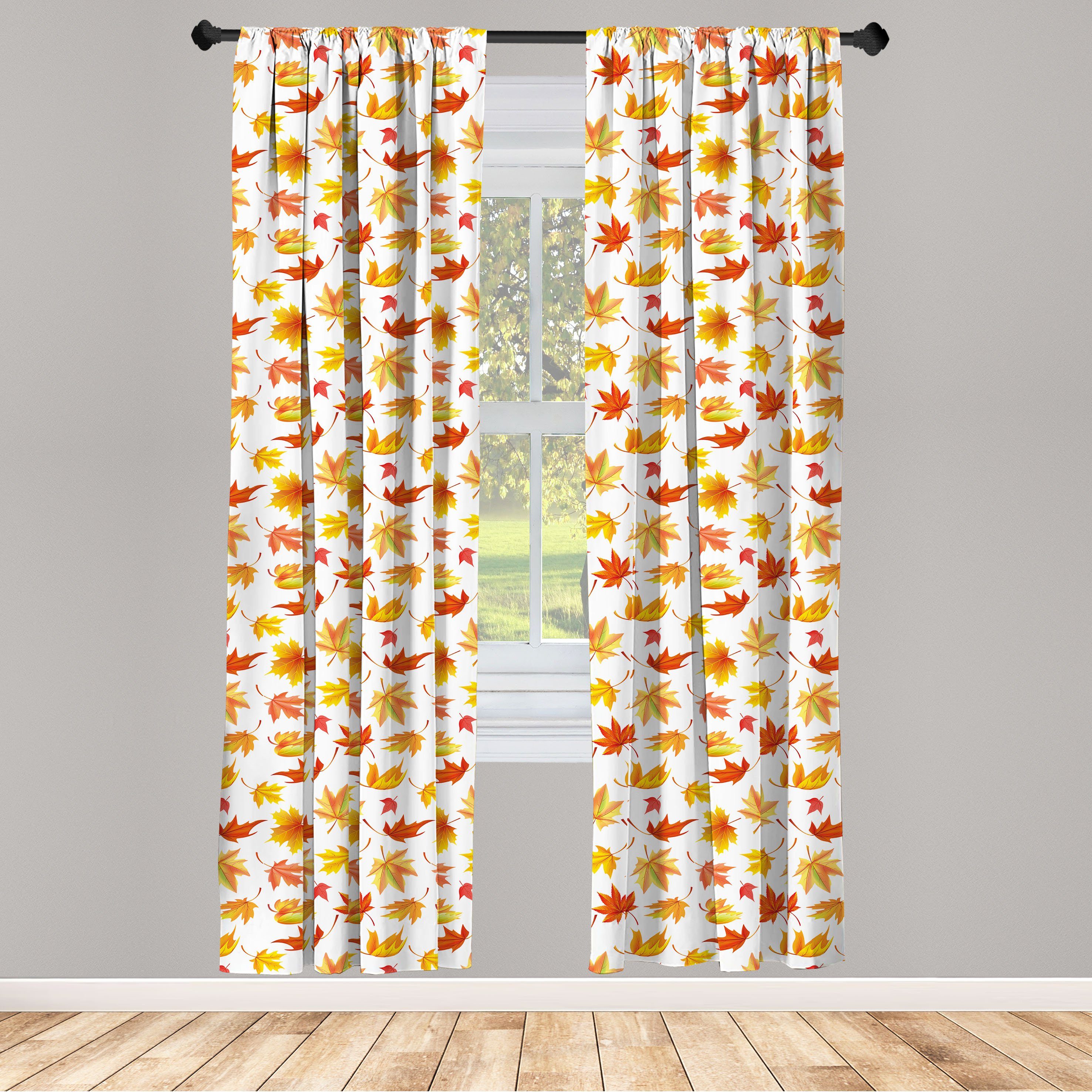 Gardine Vorhang für Wohnzimmer Schlafzimmer Dekor, Abakuhaus, Microfaser, Herbst Fallen Maple Leaves Pattern