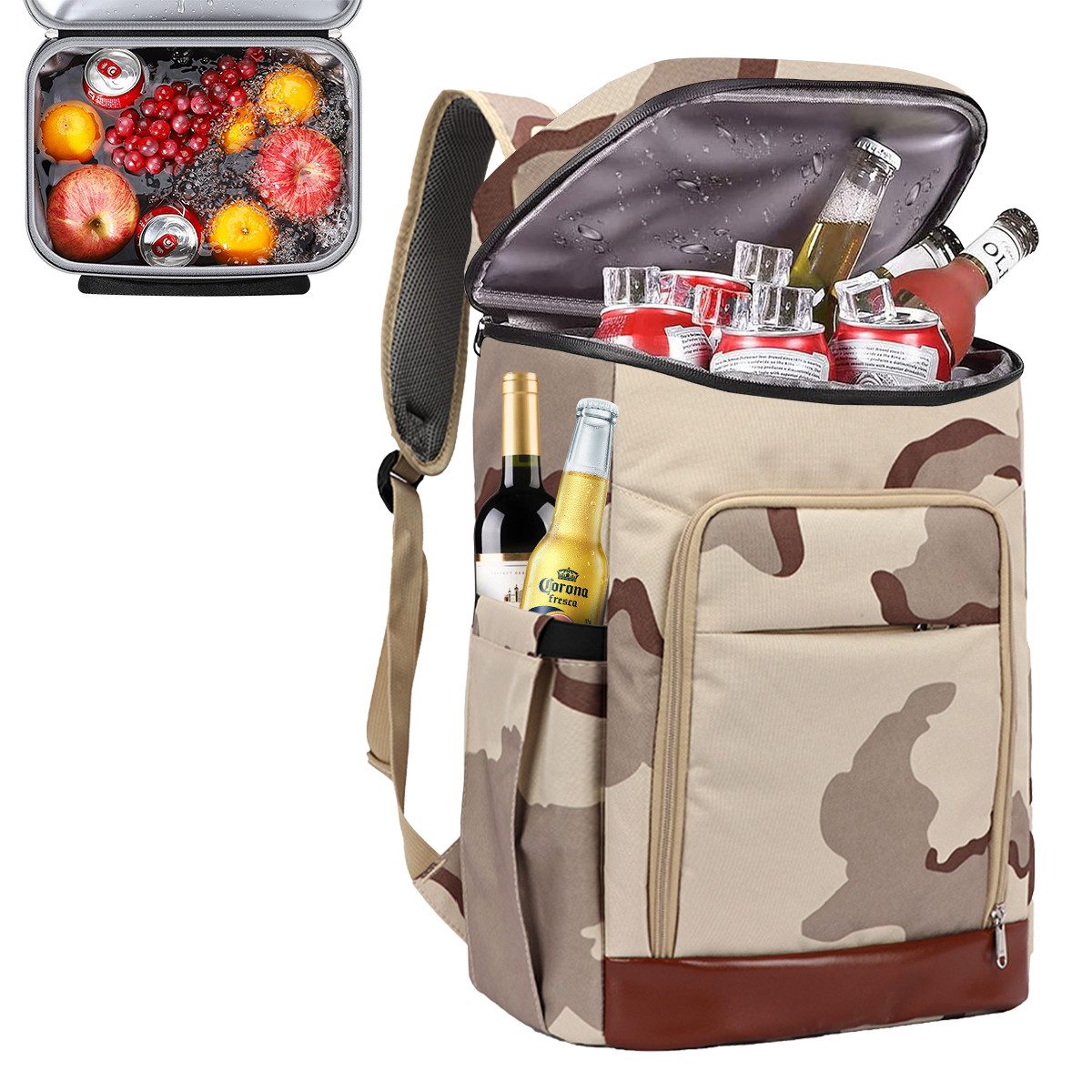 MOPUEA Picknickkorb 28L Kühlrucksack, isolierte Kühltasche für Picknick (Tragbar, faltbar, wasserdicht, Langlebiges und Wasserdichtes Material), Großes Fassungsvermögen für Outdoor-Aktivitäten