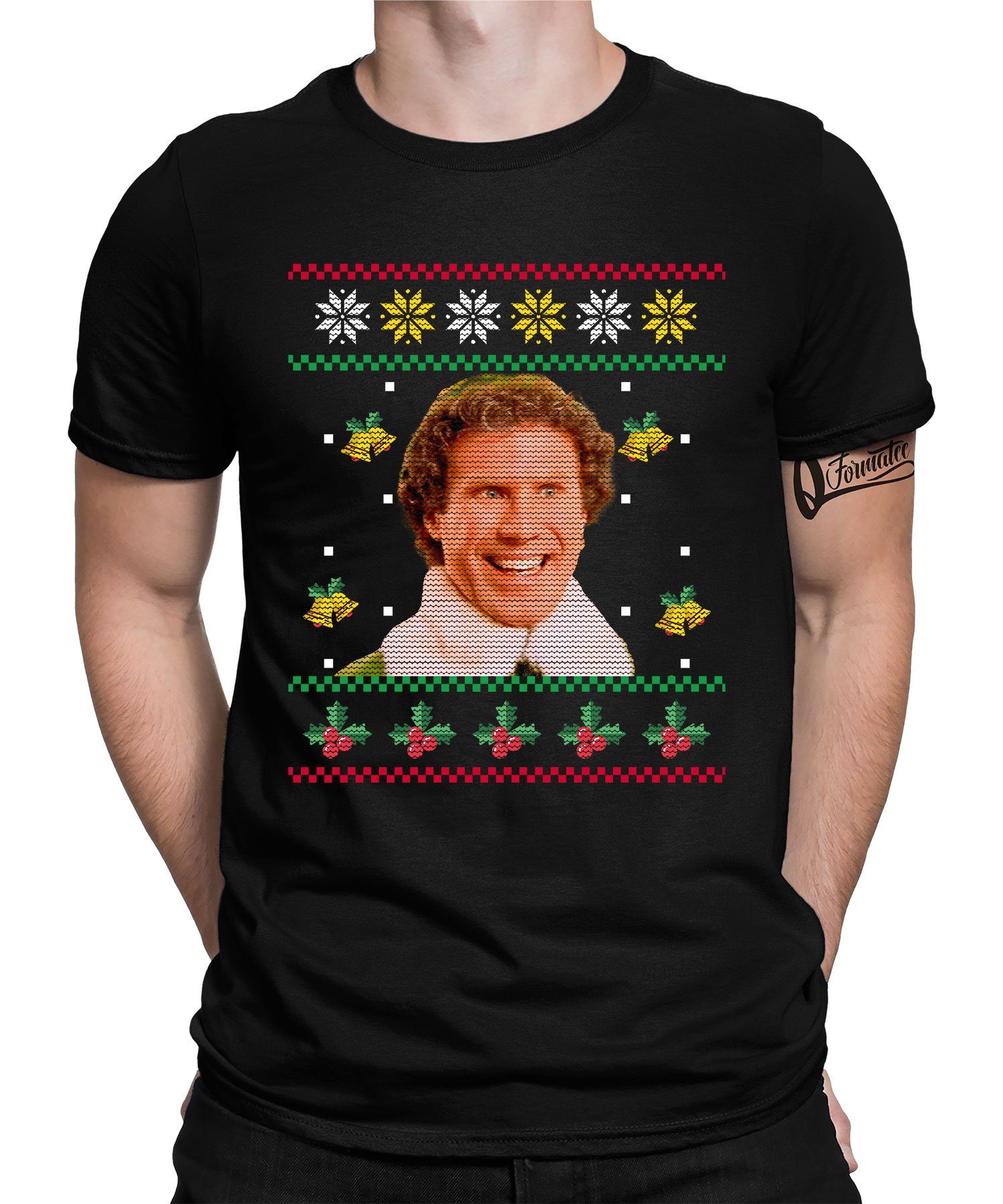 Sweater Ugly Kurzarmshirt Weihnachtself (1-tlg) Quattro Buddy Formatee - T-Shirt Herren