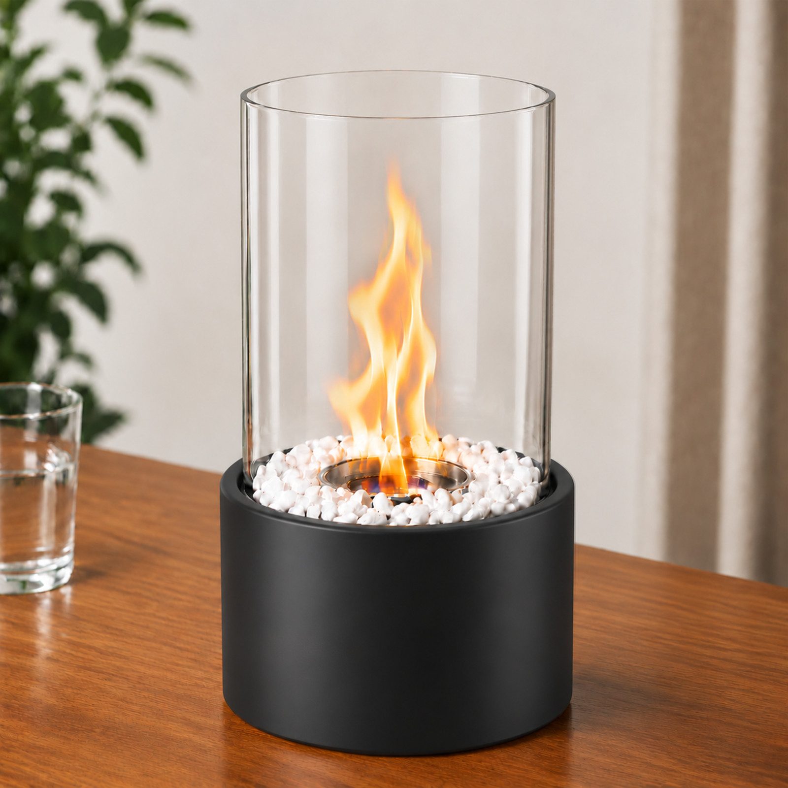 Nettlife Tischfeuer Tischfeuerstelle Rund, Ethanol Tischkamin, Glas Dekosteinen, Schwarz (Set, Für Balkon Schlafzimmer Zuhause), Die Party Geschenkideens oder a – Bild 5 von 5