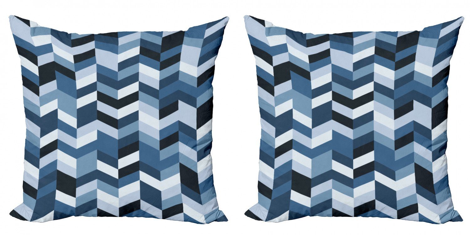 Digitaldruck, Schiefer-Blau Doppelseitiger (2 Modern Accent Abakuhaus Kissenbezüge Zick-Zack-Linien Stück), Twisty