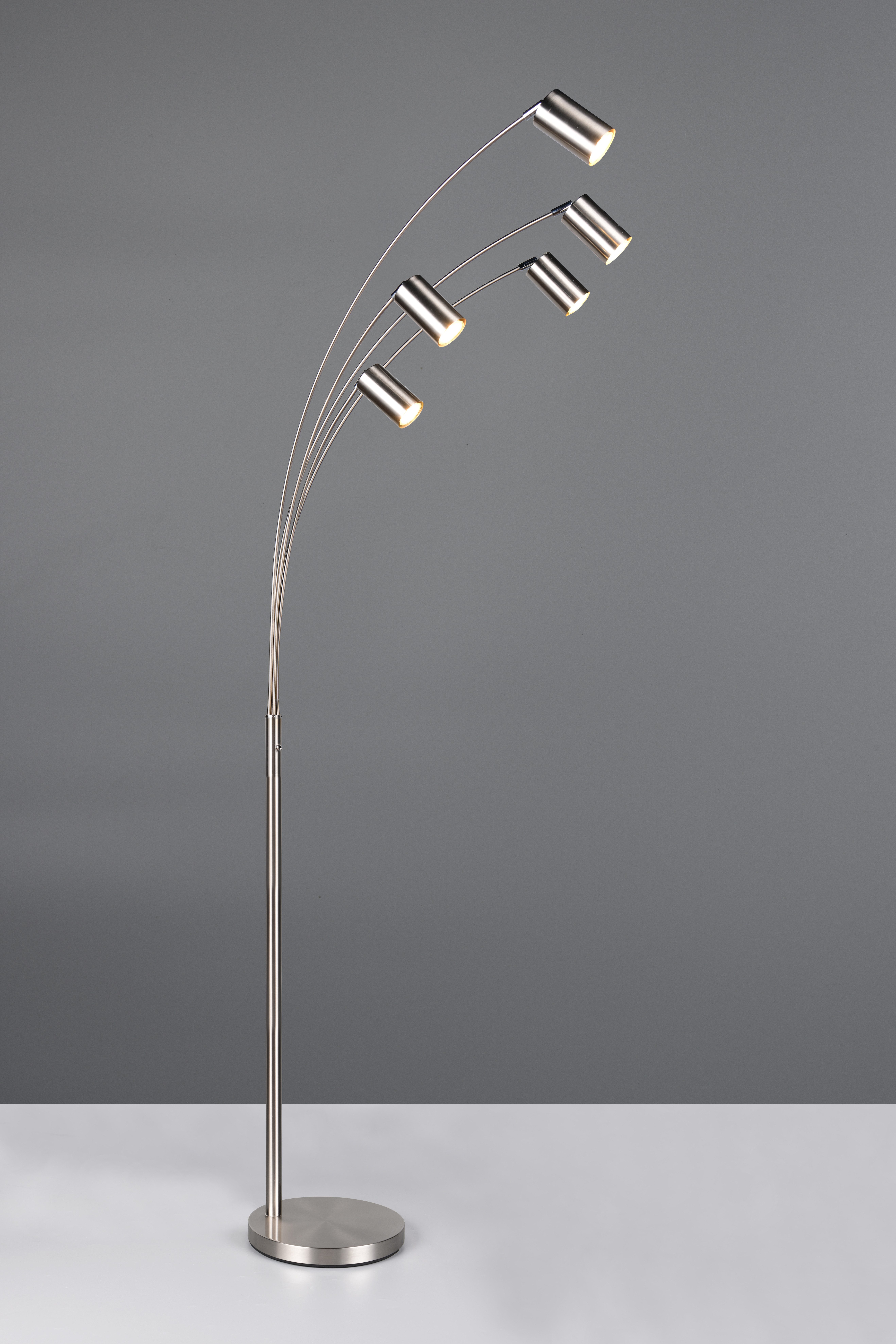 TRIO Leuchten Stehlampe MARLEY, 5-flammige Bogenleuchte, exkl 5x GU10 max 10W, Kippschalter, Ein-/Ausschalter, Leuchtmittel wechselbar, warmweiß - kaltweiß, Höhe 200 cm, Leuchtenarme flexibel verstellbar Leseleuchte Stehleuchte