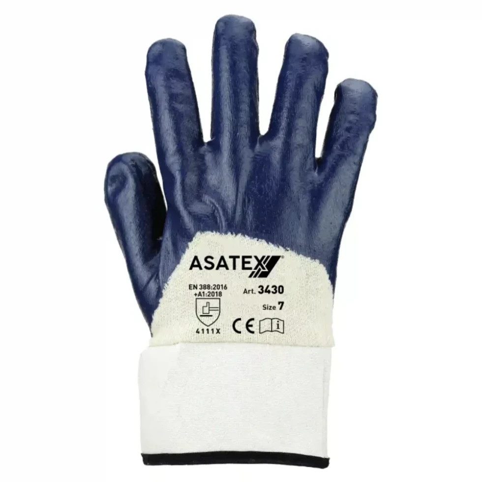ASATEX Nitril-Handschuhe 03430 öl- und fettabweisend blau (Packung, 12-St., VPE= 12 Paar, Gr. 8-11) ölbeständig