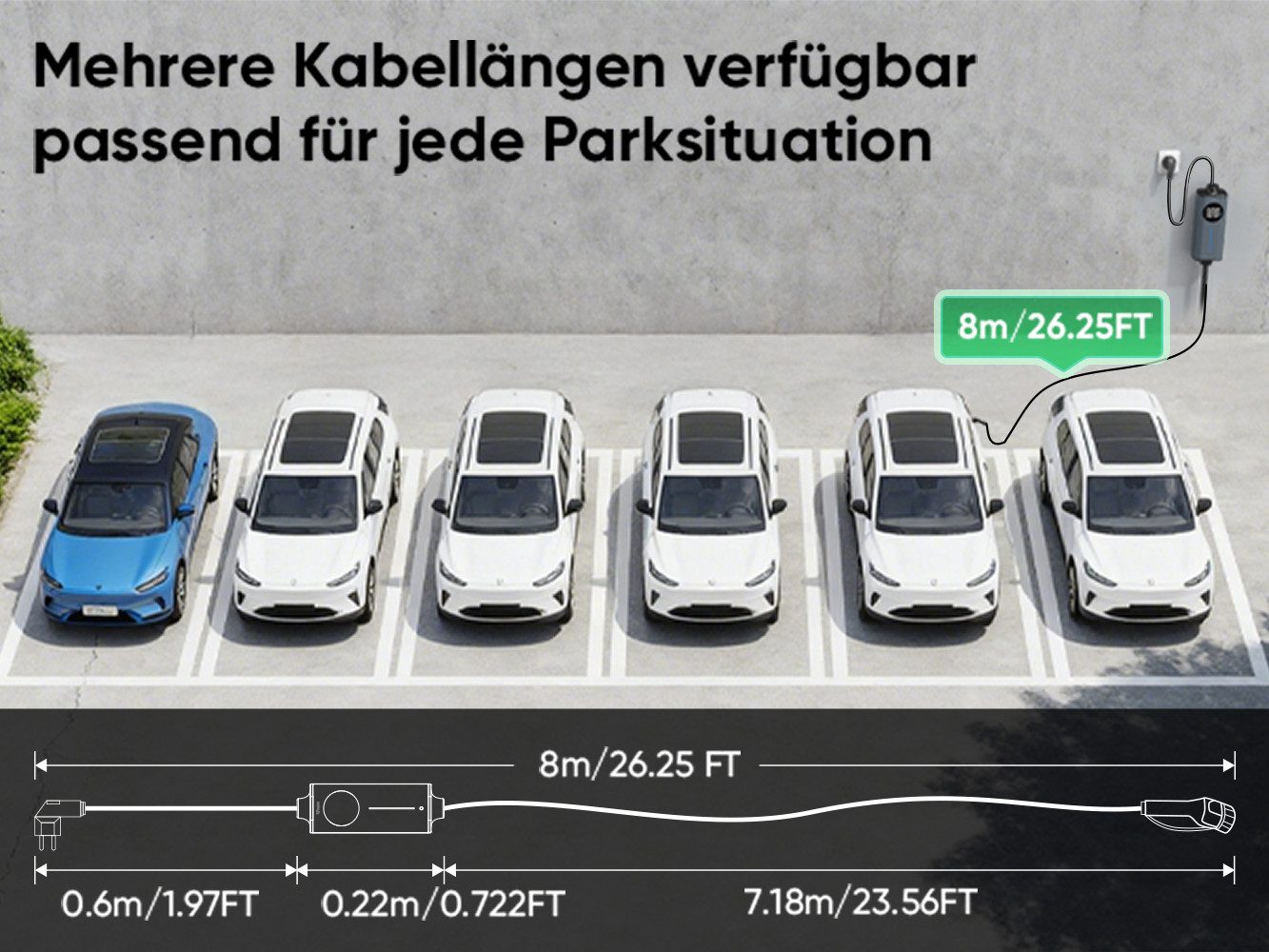 GONEO Elektroauto-Ladestation, Typ 2 Ladekabel Schuko, 3,7kW / 16A, 1-phasig, Tragbares Elektroauto-Ladegerät, Einstellbare Ladeleistung & Timer