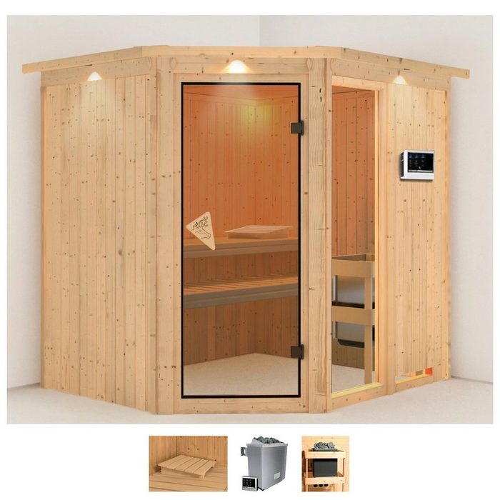 Karibu Sauna Frigga 2 BxTxH: 210 x 184 x 202 cm 68 mm (Set) 9-kW-Ofen mit externer Steuerung