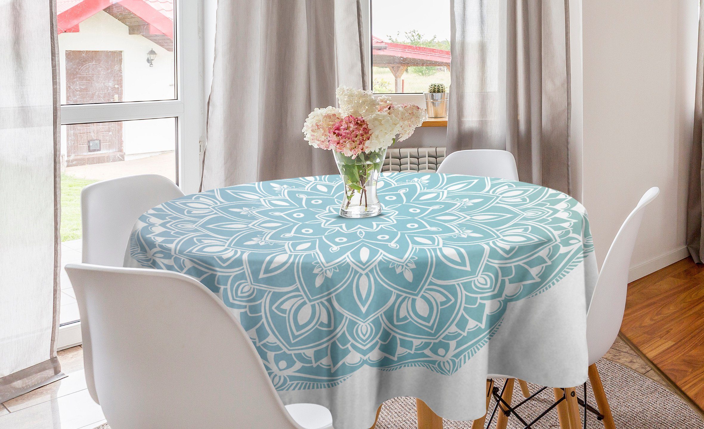 Abakuhaus Tischdecke Kreis Tischdecke Abdeckung für Esszimmer Küche Dekoration, Blauer Mandala Oriental Round Motiv