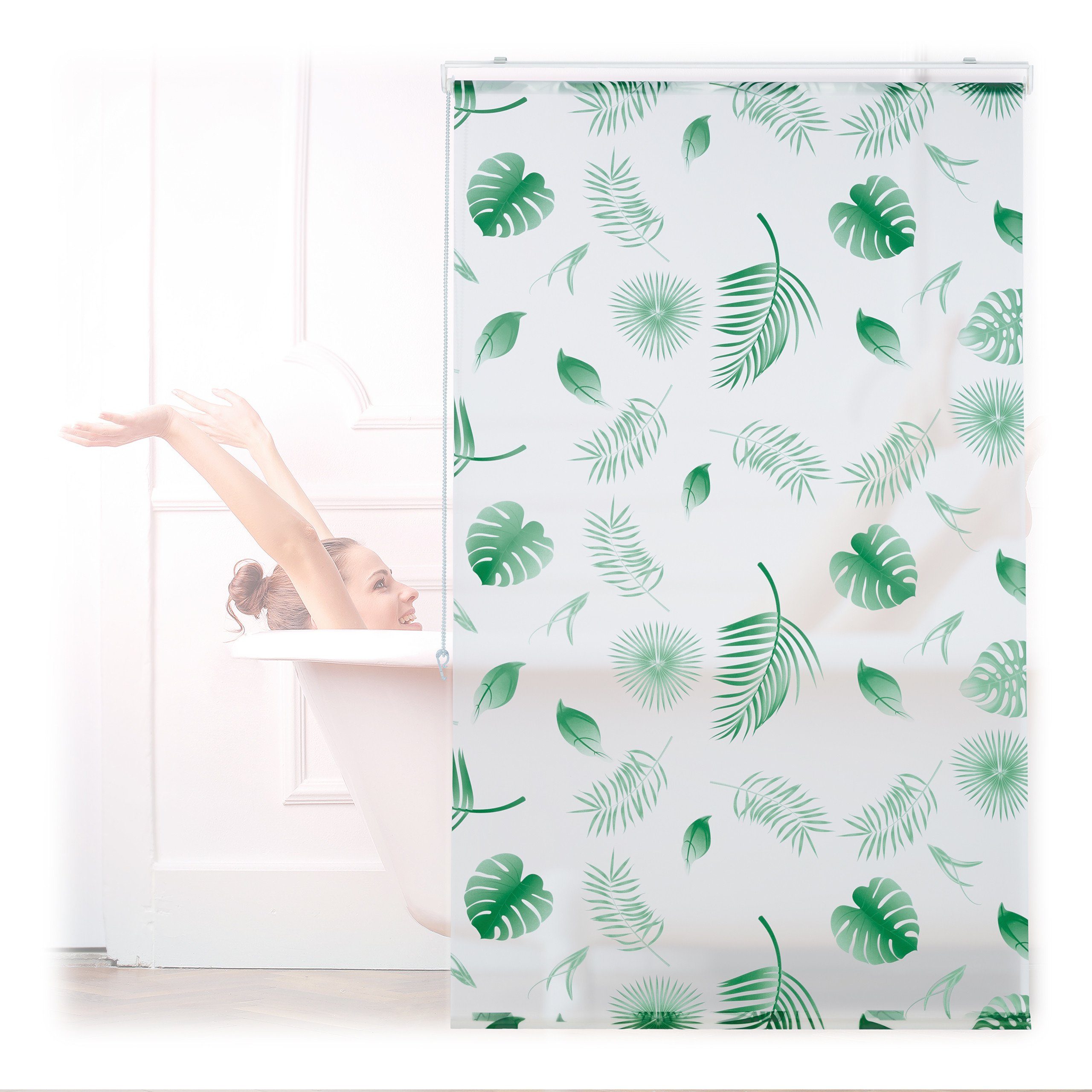 relaxdays Duschrollo Blätter grü Breite 100 günstig online kaufen