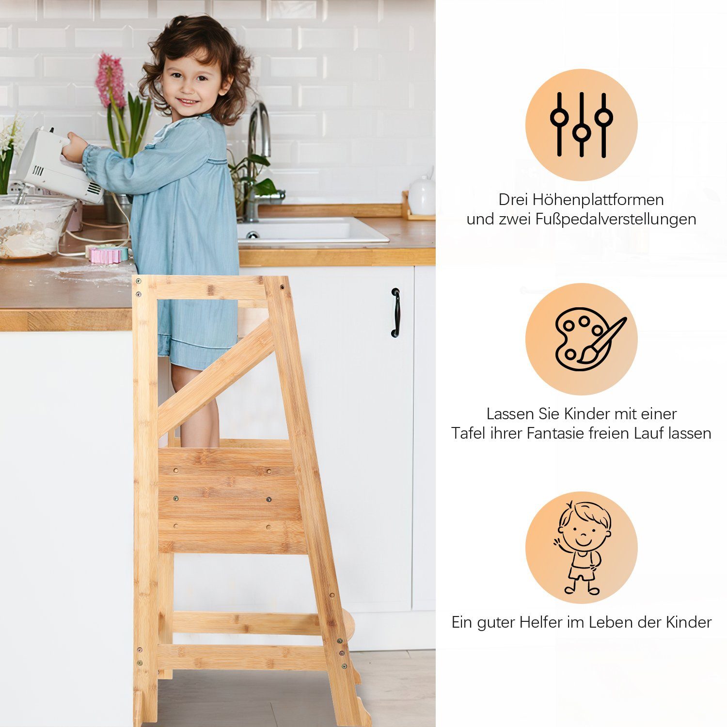 Stehhilfe Tritthocker Lospitch mit Lernturm Tafel Kindertisch Baby für