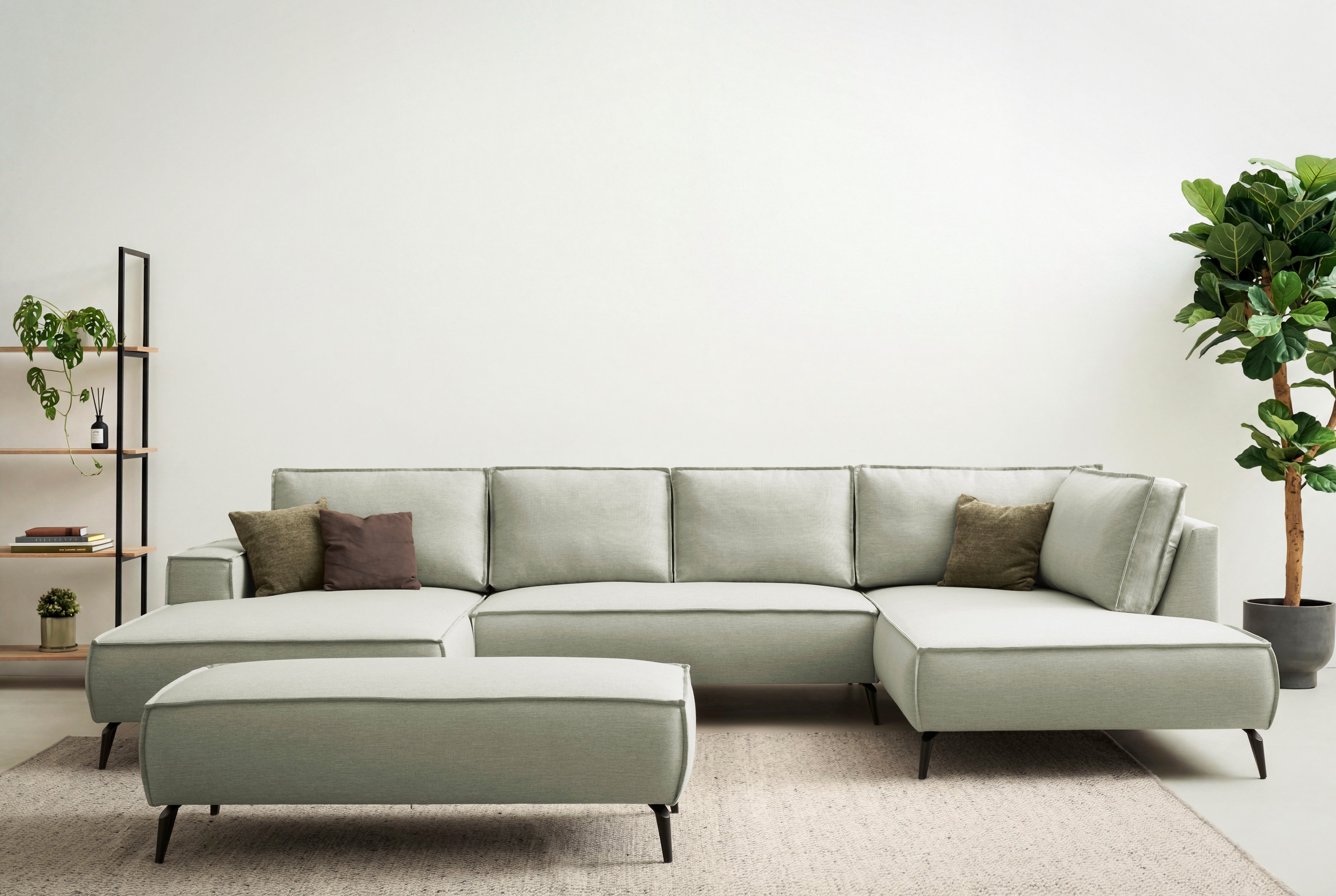 OTTO home Wohnlandschaft TVINNU Leinenoptik, 354, mit Hocker, Set 2 Teile, Recamiere rechts/links, stellbar zum Schlafsofa (Krokodilverbinder)