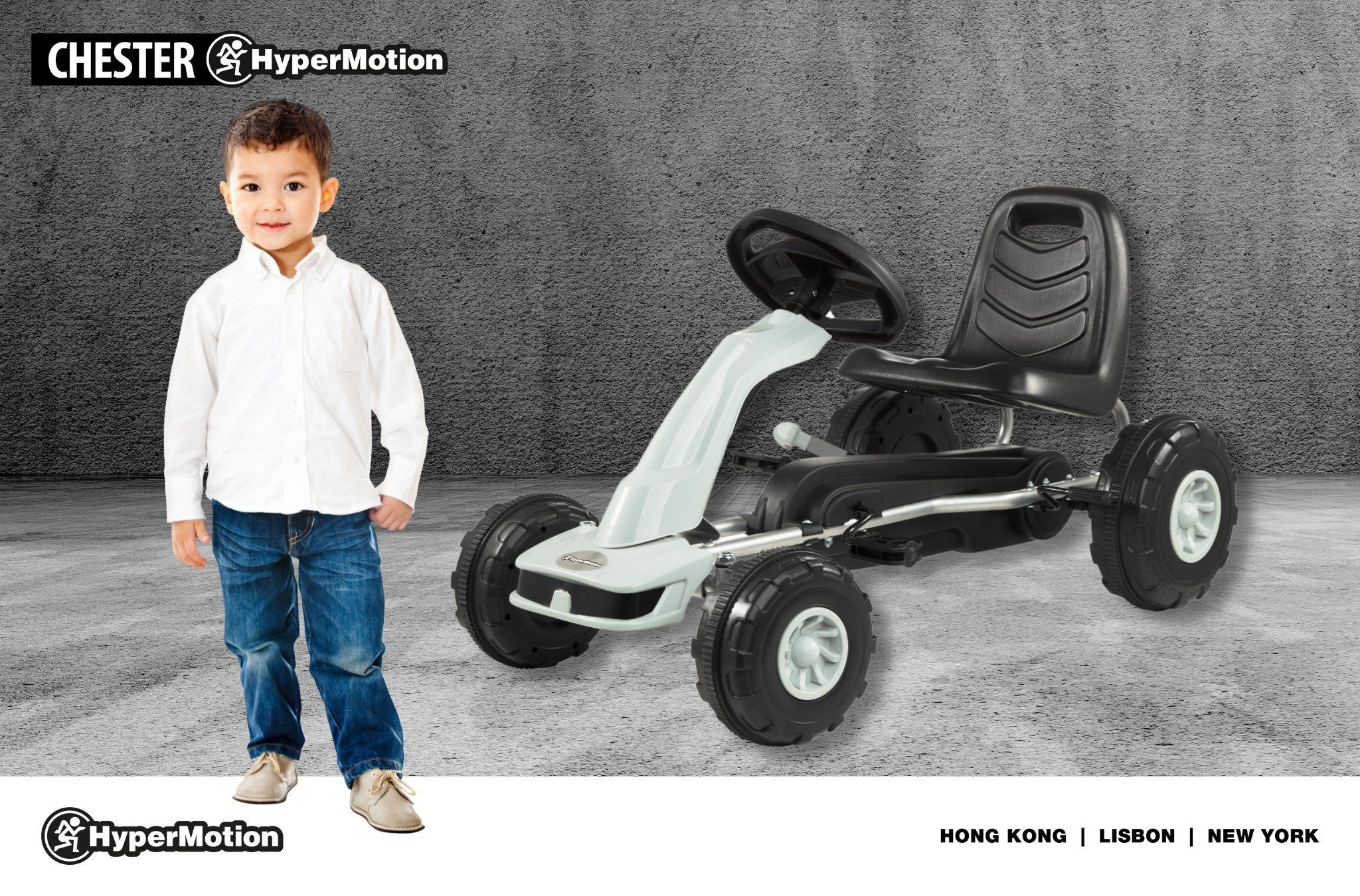 HyperMotion Go-Kart Pedal-Gokart CHESTER Aufsitzfahrzeug für Kinder von 3-6 Jahren, Grau