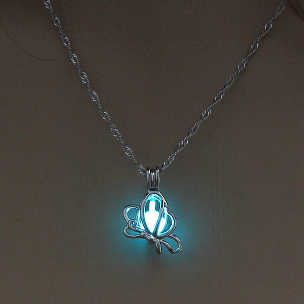 WaKuKa Charm-Kette Schmetterling leuchtende Perlenkette für Frauen, Schmuckgeschenk Himmelblau