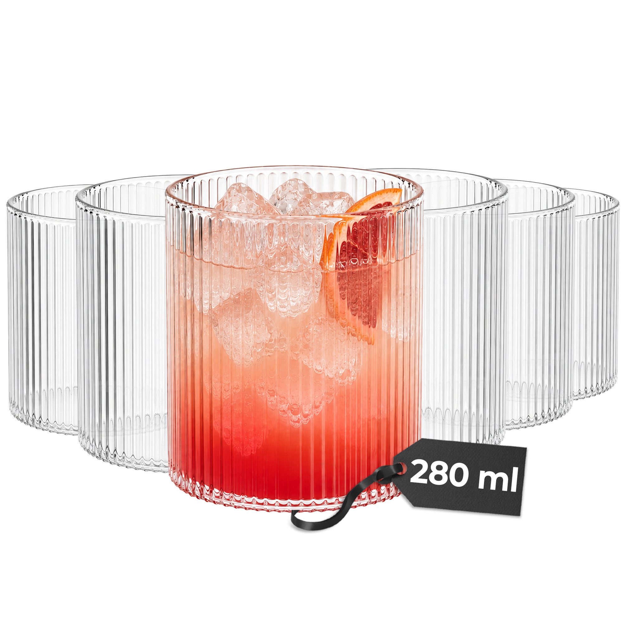 MiaMio Gläser-Set Senita, 280 ml, Riffeloptik, 6-tlg., Borosilikatglas, Spülmaschinengeeignet