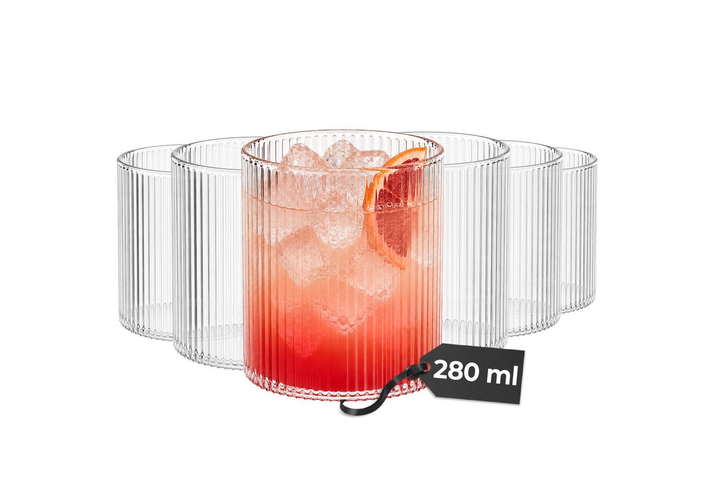 MiaMio Gläser-Set Senita, 280 ml, Riffeloptik, 6-tlg., Borosilikatglas, Spülmaschinengeeignet