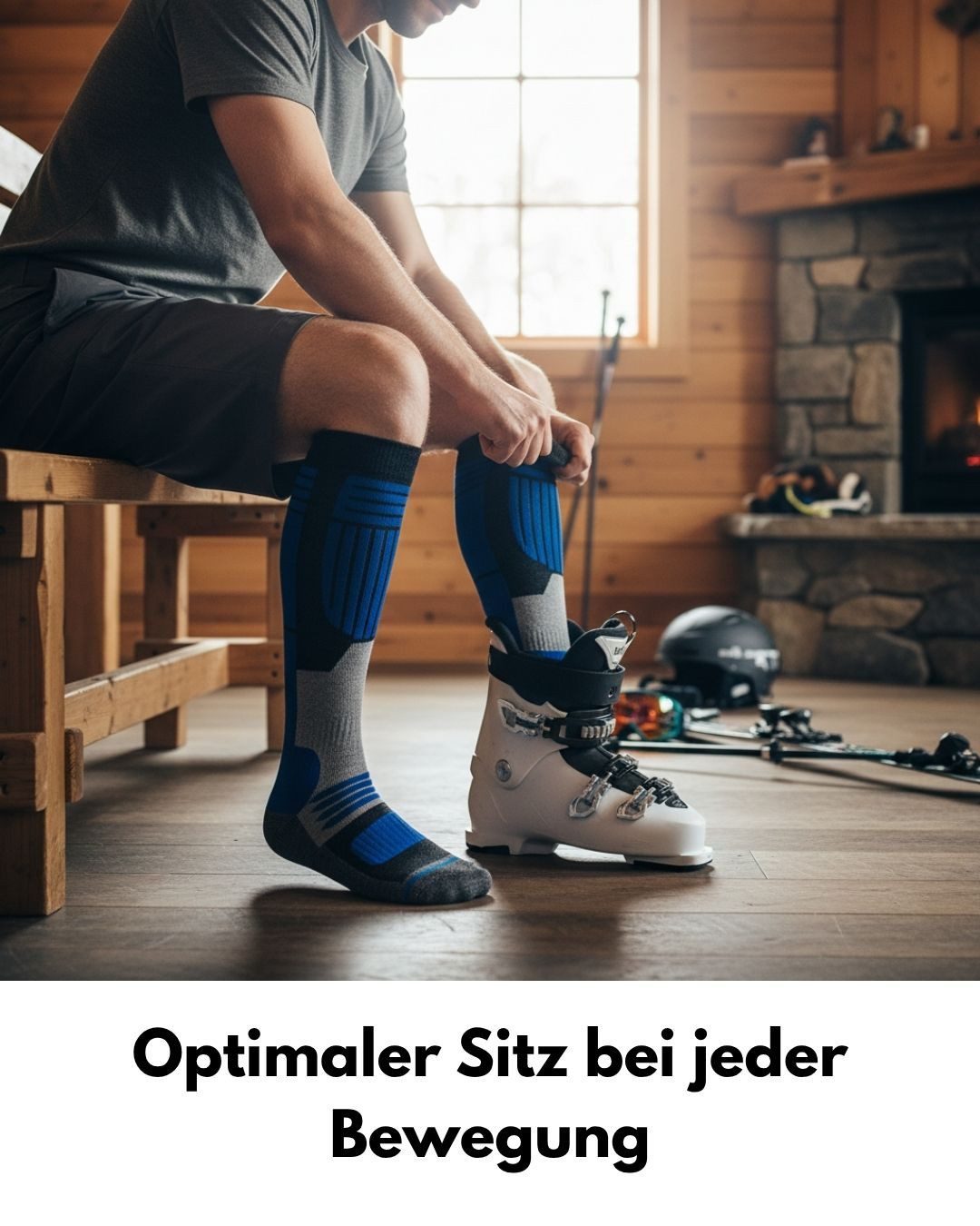 sockenkauf24 Skisocken Merino Herren 2 Paar Ski Kniestrümpfe Merinowolle (2-Paar) atmungsaktive Skisocken mit verstärkten Belastungszonen