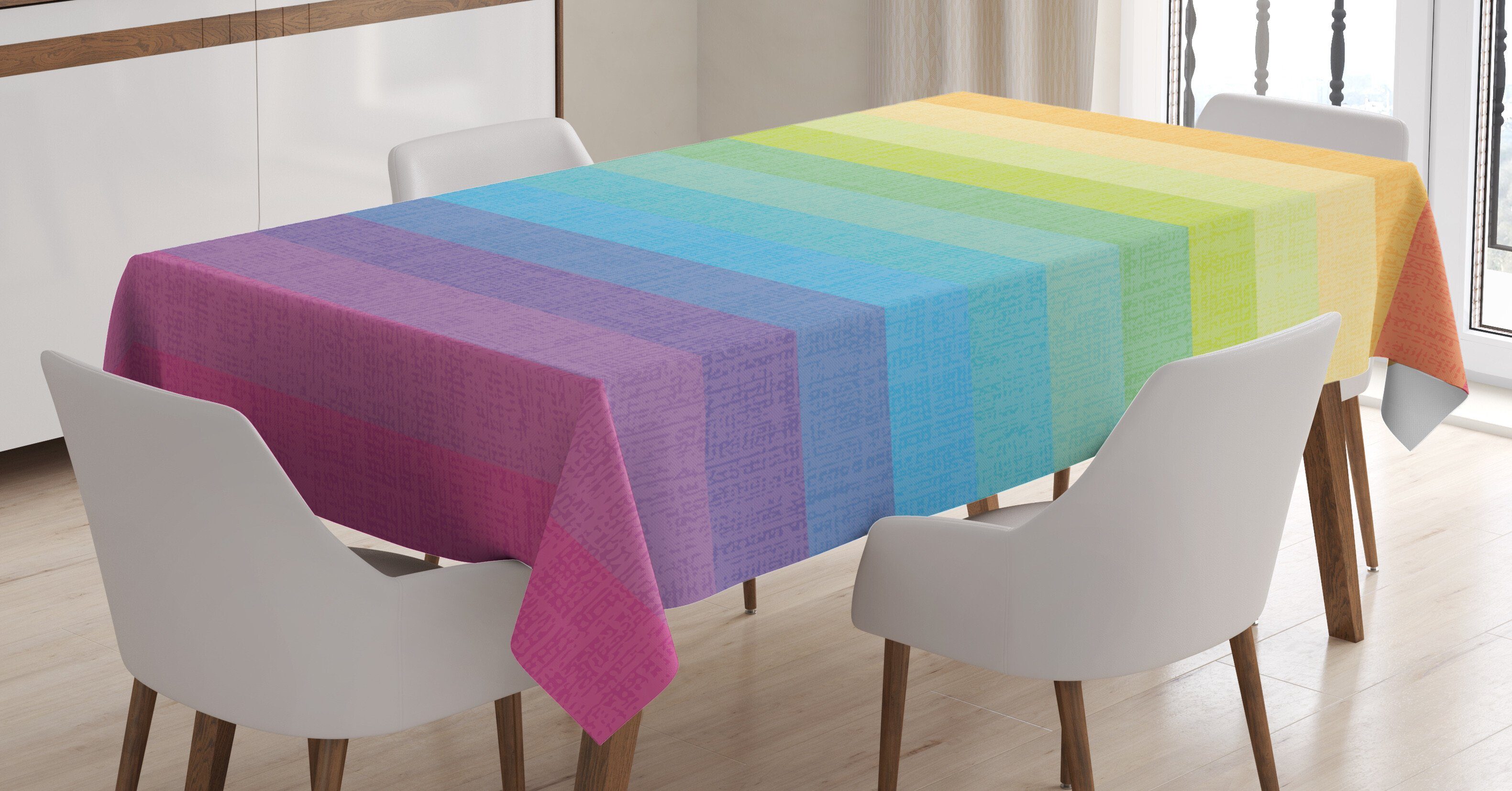 Abakuhaus Tischdecke Farbfest Waschbar Für den Außen Bereich geeignet Klare Farben, Jahrgang Rainbow Retro Streifen