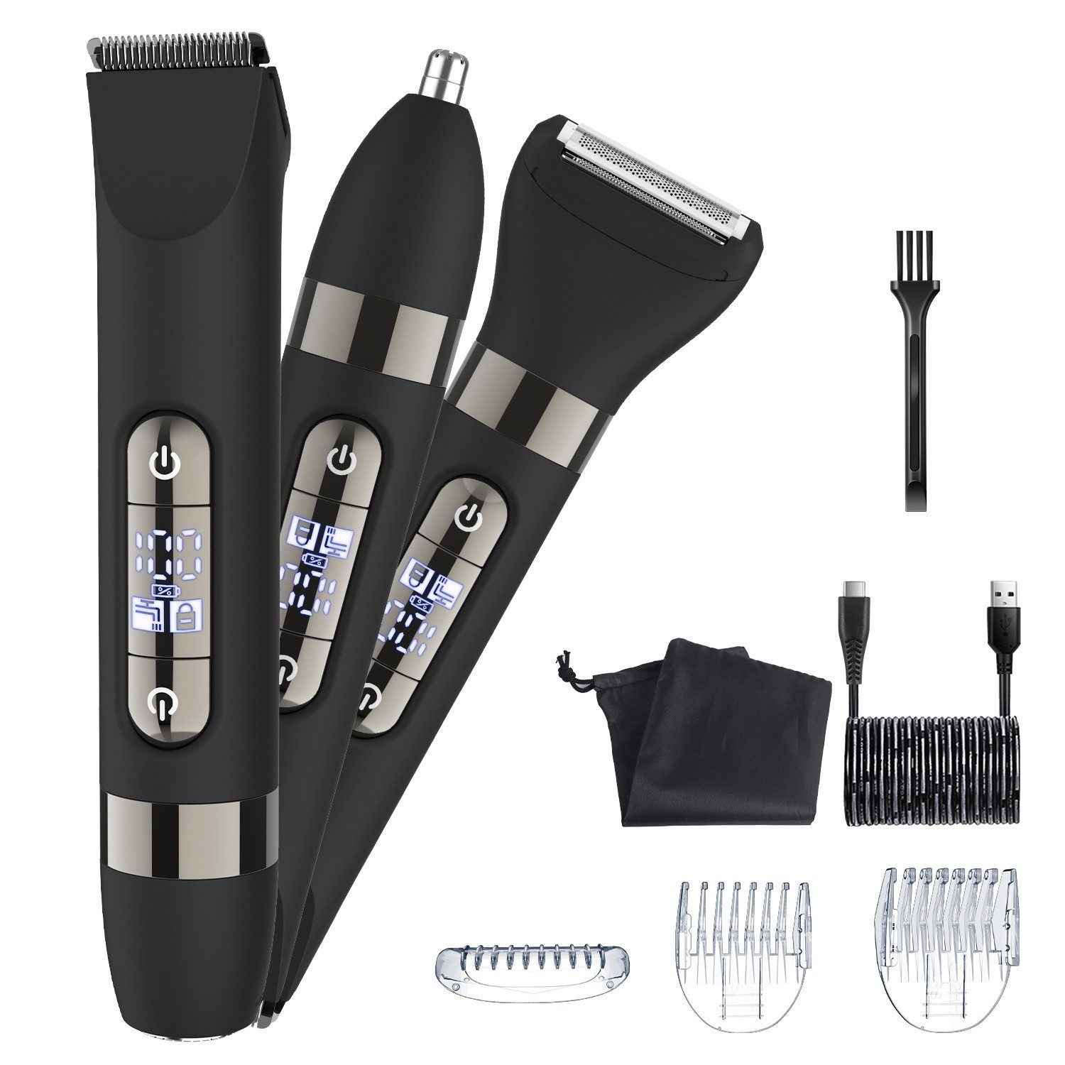 HATTEKER Körperrasierer HT-595, 4-in-1 Elektrorasierer, Nasenhaartrimmer, Gesichtsschneider, Dual-Kopf Elektrokörperrasierer, IPX7 Wasserdicht