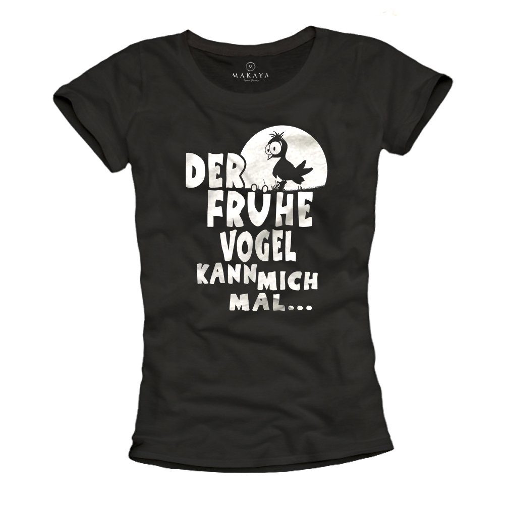 T-Shirt Damen Sprüche Top Der Frühe Vogel Print Motiv Frauen Oberteile
