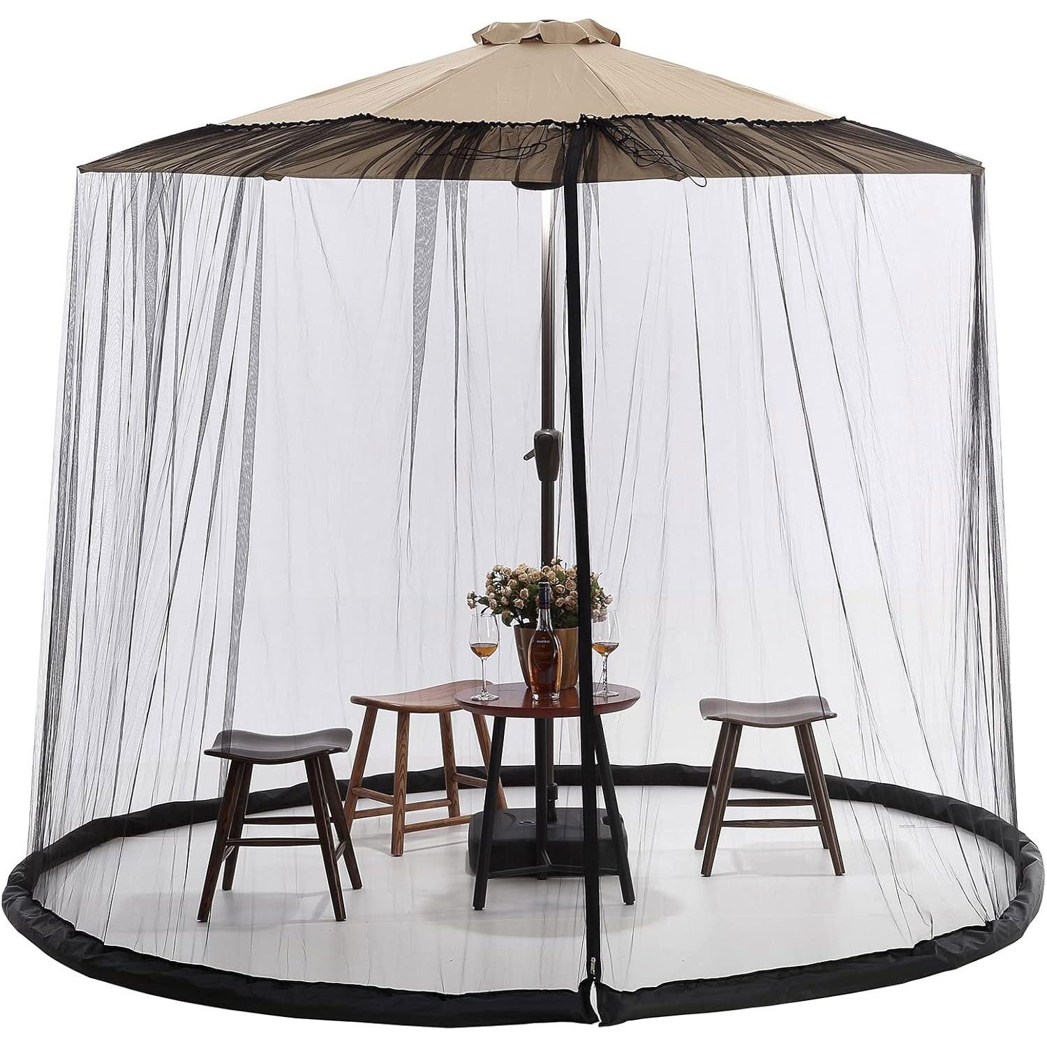 Moskitonetz mit Reißverschlusstüren für OutdoorTerrassen und Sonnenschirm