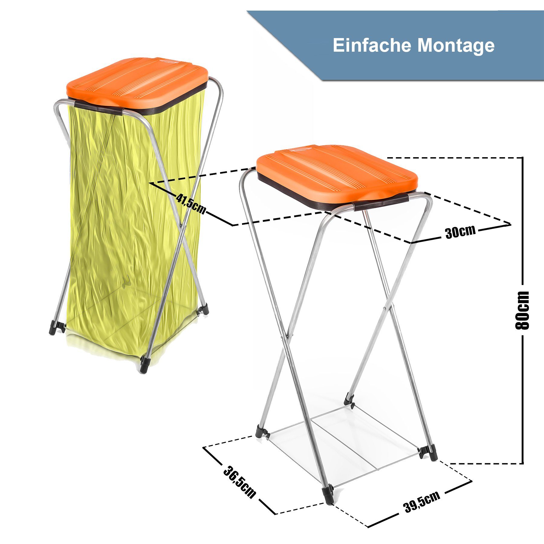 BigDean Müllsackständer Müllsackständer Müllbeutelhalter Gitterboden klappbar Orange 120L