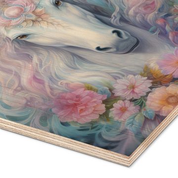 Posterlounge Holzbild Dolphins DreamDesign, Majestätisches Einhorn, Mädchenzimmer Digitale Kunst
