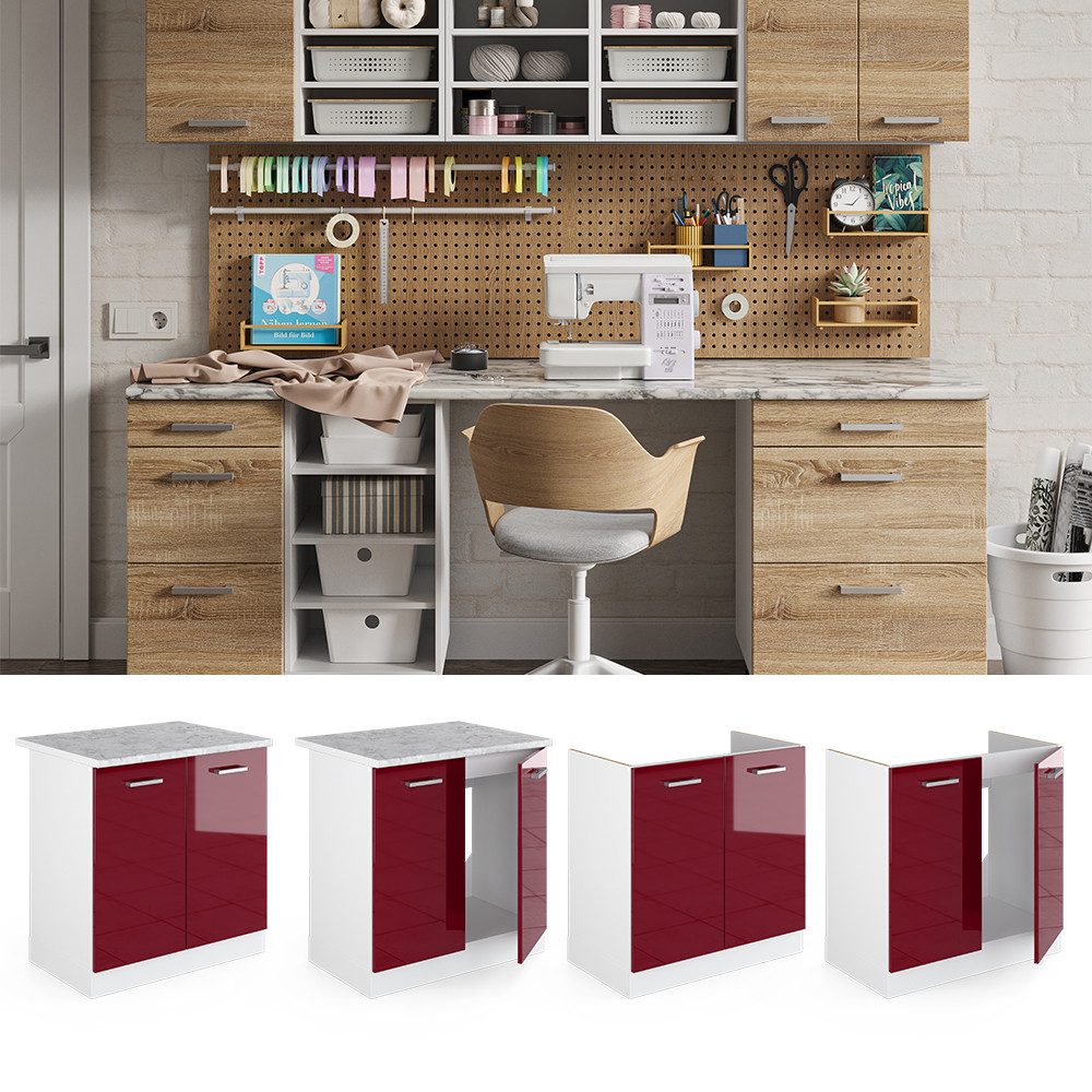 Vicco Schranksystem R-Line, Bordeaux Hochglanz/Weiß, 80 günstig online kaufen