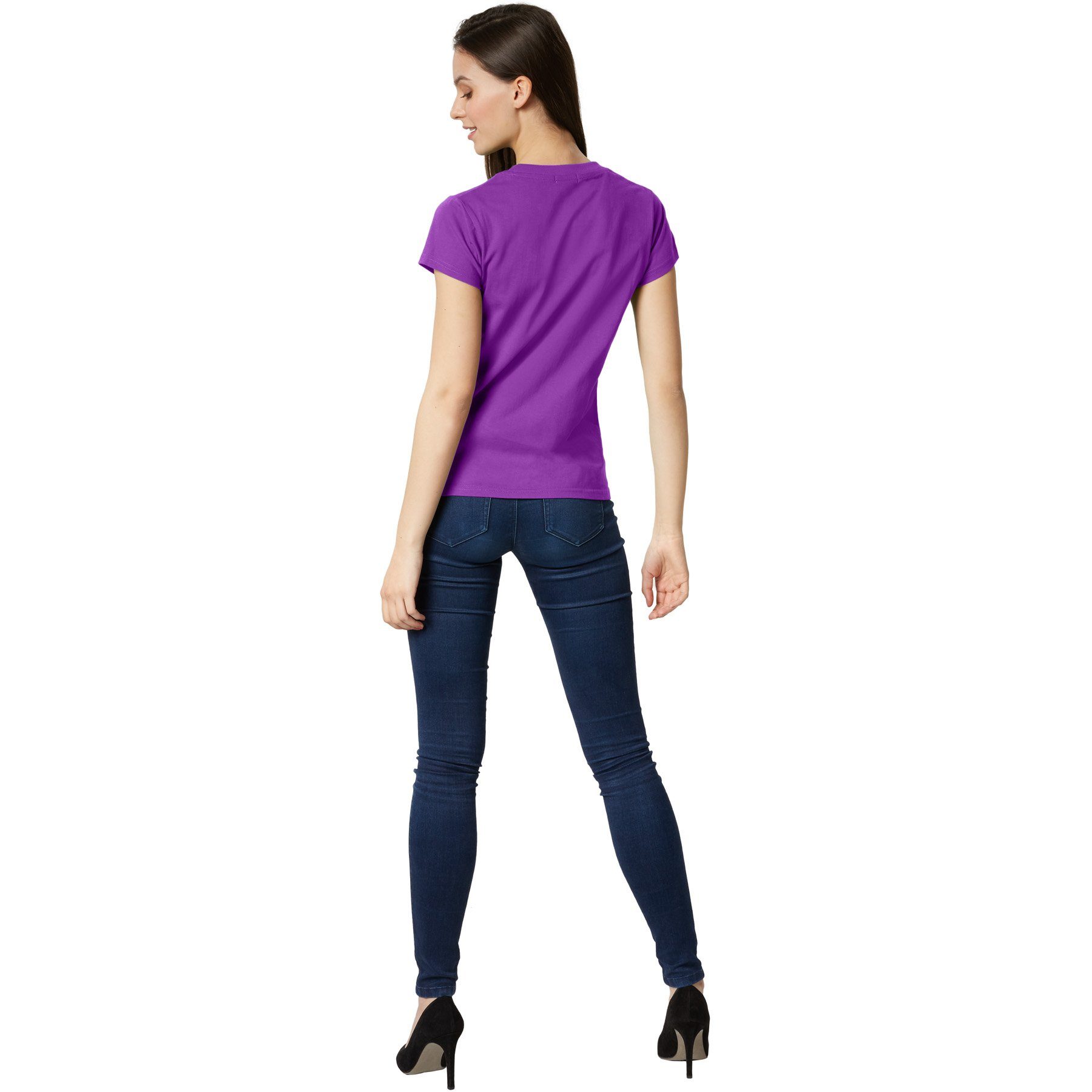 dressforfun T-Shirt Kurzarmtop, Für viele Outfits & Auftritte, Rundhals mit (Freizeitoberteil, Konfektionsgröße M in lila) Einfarbiges T-Shirt für Frauen, Feste – Bild 4 von 5