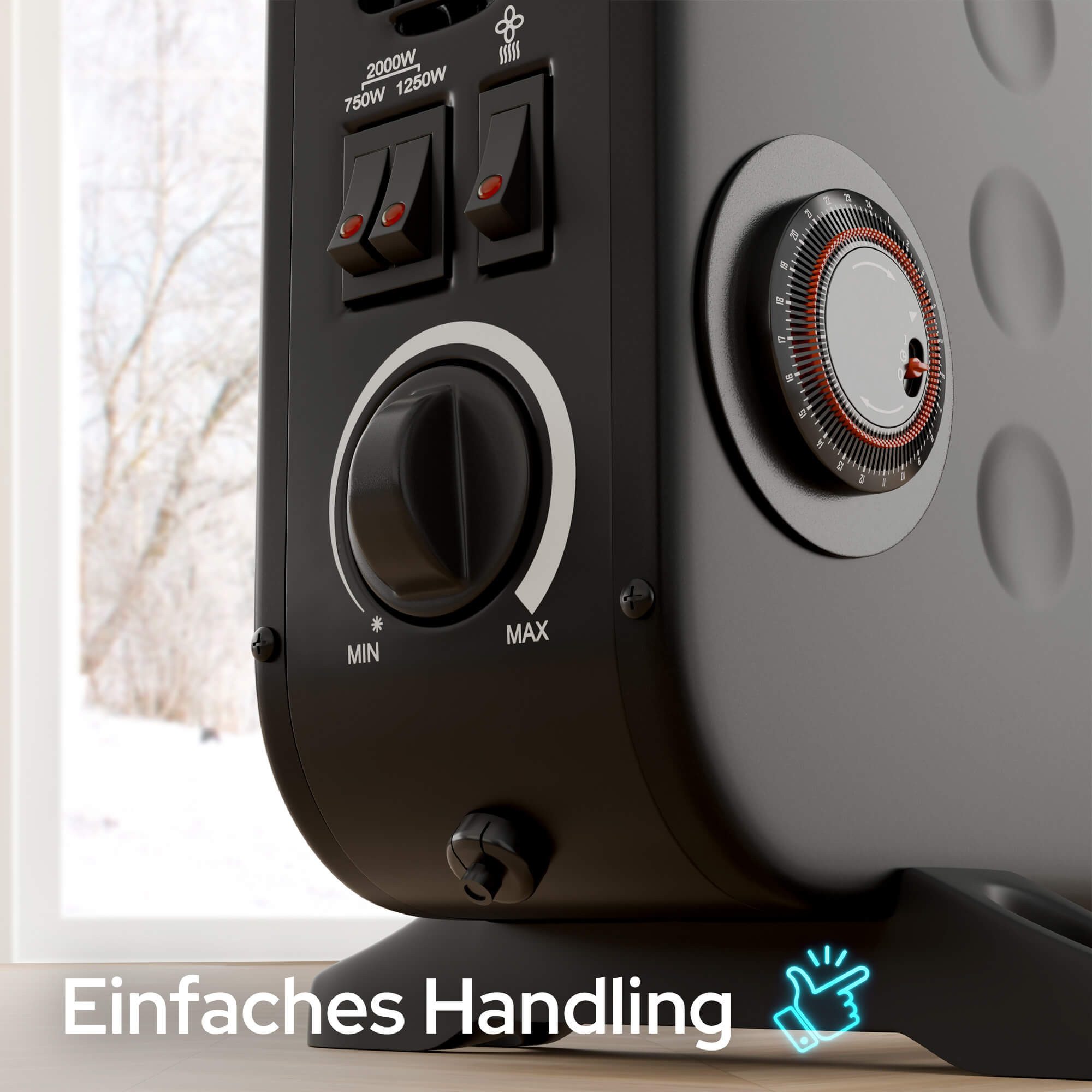 Arebos Konvektor 2000 W 3 Heizstufen, Sensorgesteuert integriertes Thermostat, Überhitzungsschutz, LCD-Display Timer mobiles Heizgerät – Bild 3 von 5