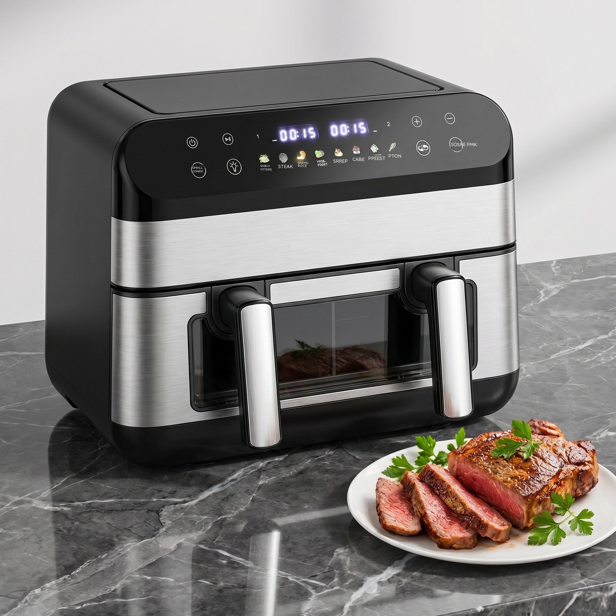 oyajia Heißluftfritteuse Heißluftfritteuse 11L 2 Kammern mit 40 Backpapier – 2800W Airfryer, 8-in-1 Air Fryer mit Sichtfenster und Innenlicht, Einzel oder Doppe – Bild 5 von 5