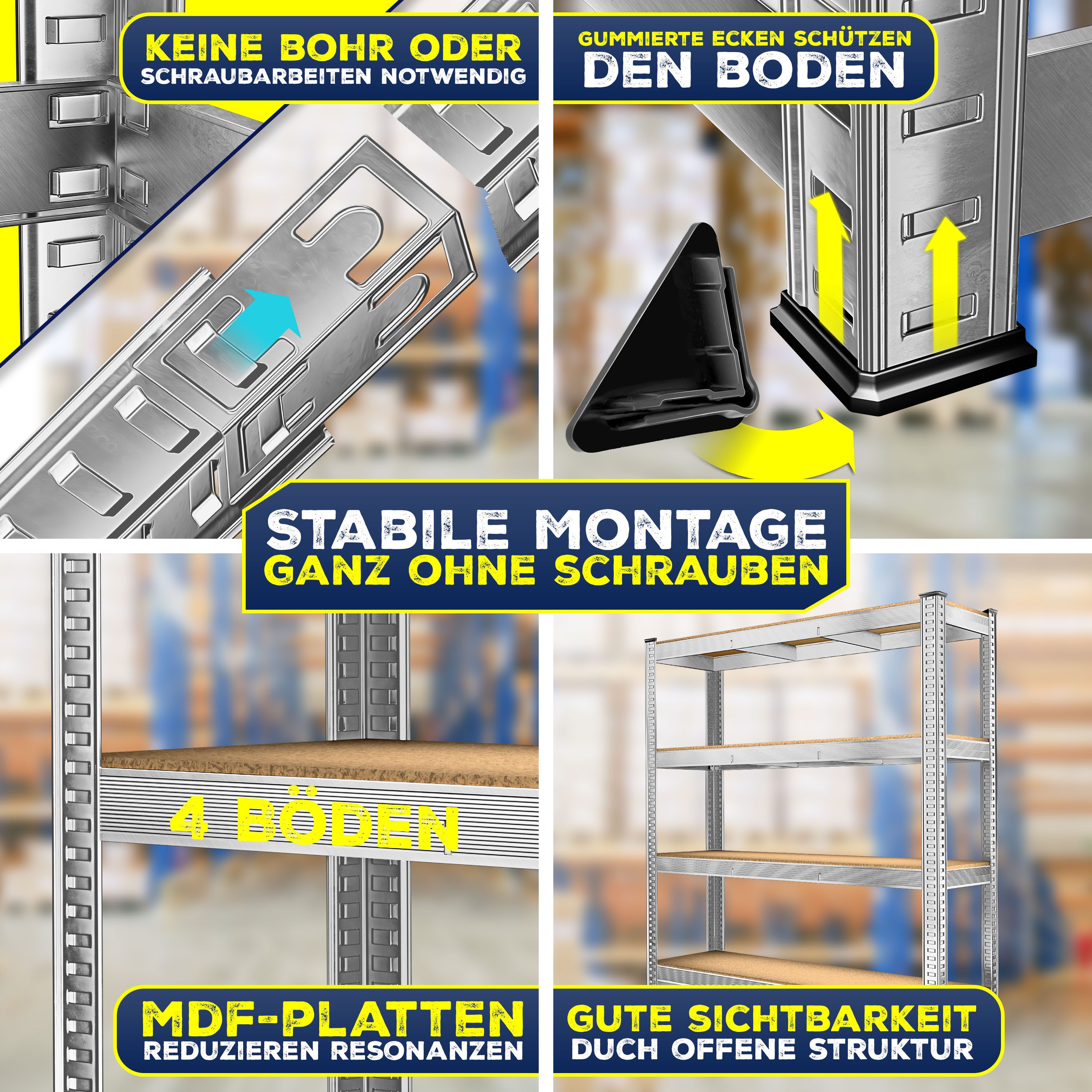 MASKO Schwerlastregal, Lagerregal 300 kg pro Regalboden belastbar MDF-Platte Regal aus Metall