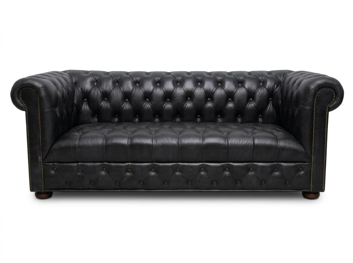 JVmoebel Chesterfield-Sofa Chesterfield 3-Sitzer Sofa aus Echtleder in Eleganter Schwarz-Optik, 1 Teile, Chesterfield-Design, elegante Optik