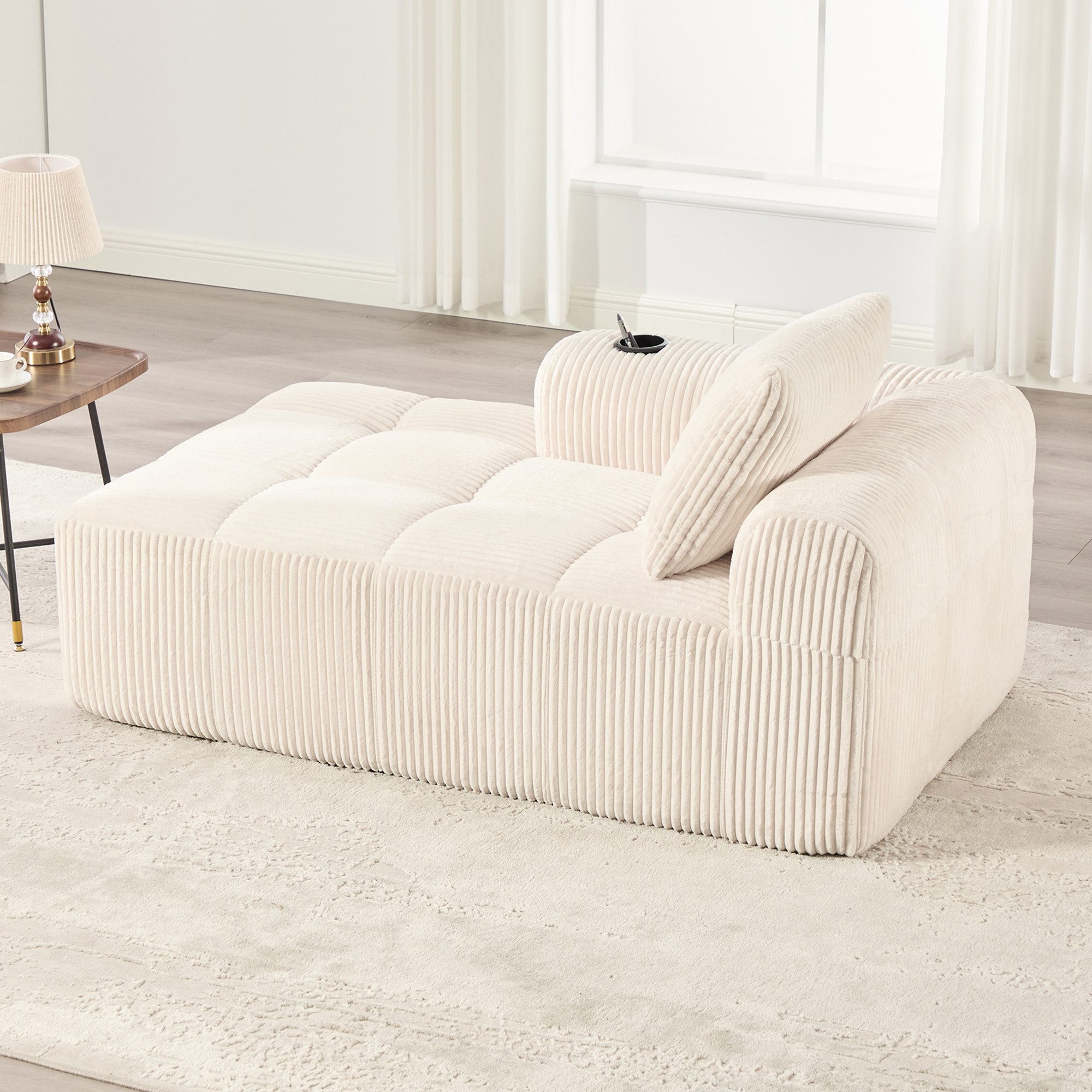 STILVORA Sofa liegefläch Ecksofa cord Wohnlandschaft mit Seitentasche&Getränkehalter, mit Rückenkissen, seitlicher Aufbewahrungstasche & integriertem Getränkehalter, Cord-Liegesessel Sofa